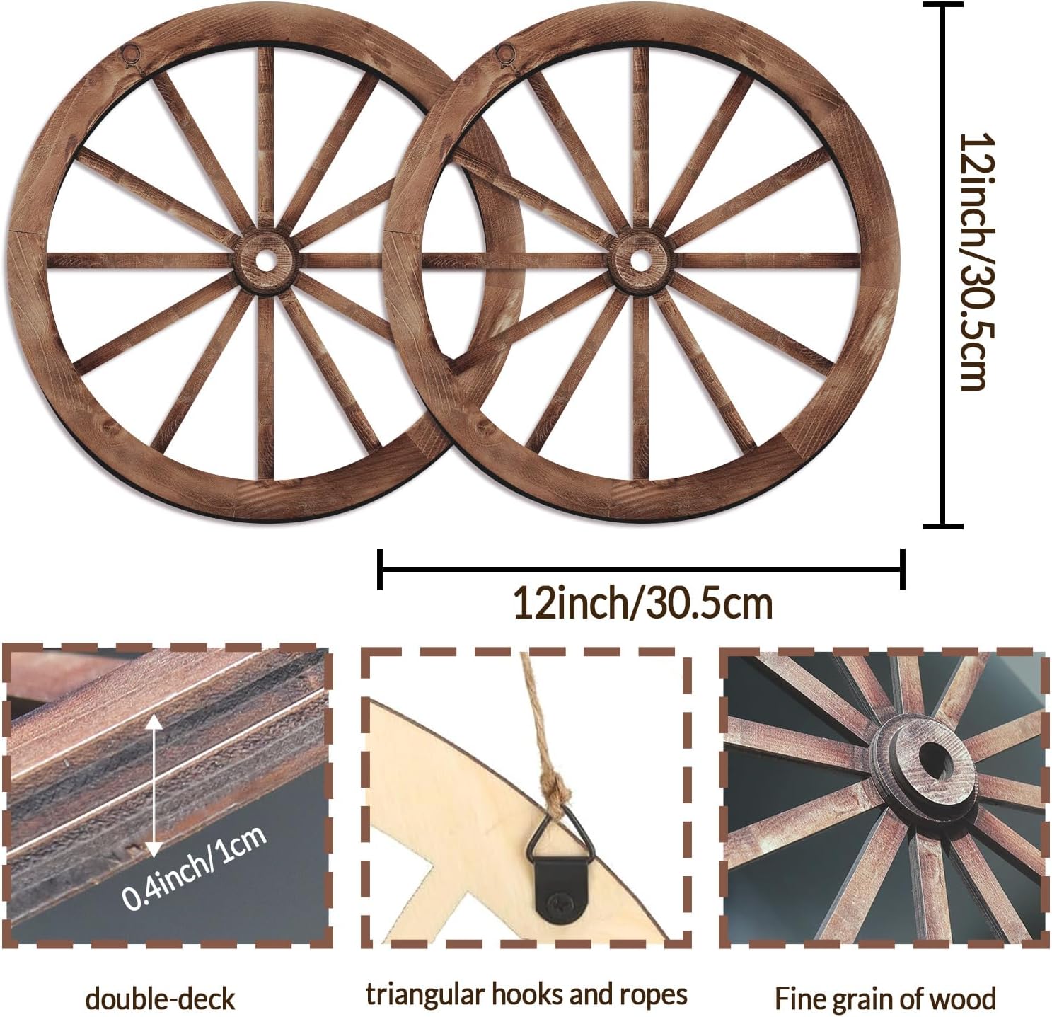 COLOR VALLEY ART Western Decor Wagon, Set of 2 Wheel Wall Decor Rustic Home Decorations for Cowboy Cowgirl Party Bar Garage, Wooden Country Decor Indoor Outdoor, 13x13 Inch