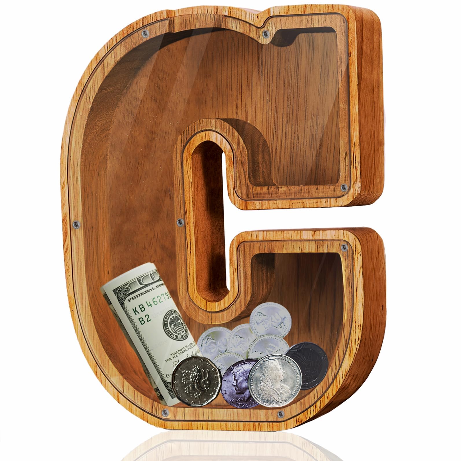 Fao Thuofyr Extra Large Wooden Piggy Bank - Piggy Bank Girls for Boys,Alphabet C Coin Bank(12"- Initial-C)