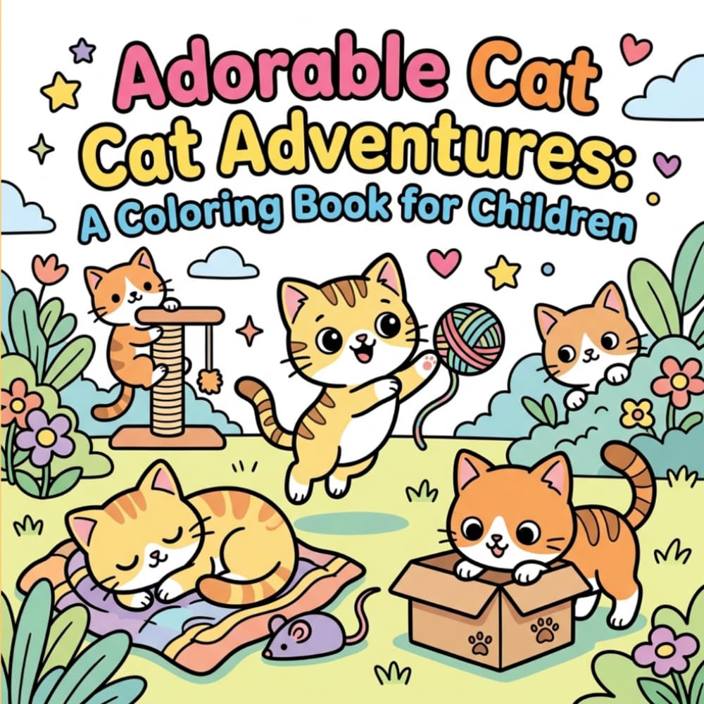 Adorable Cat Adventures: A Coloring Book for Children: A Fun and Easy Cute Cat Coloring Book with Simple Designs for Little Artists