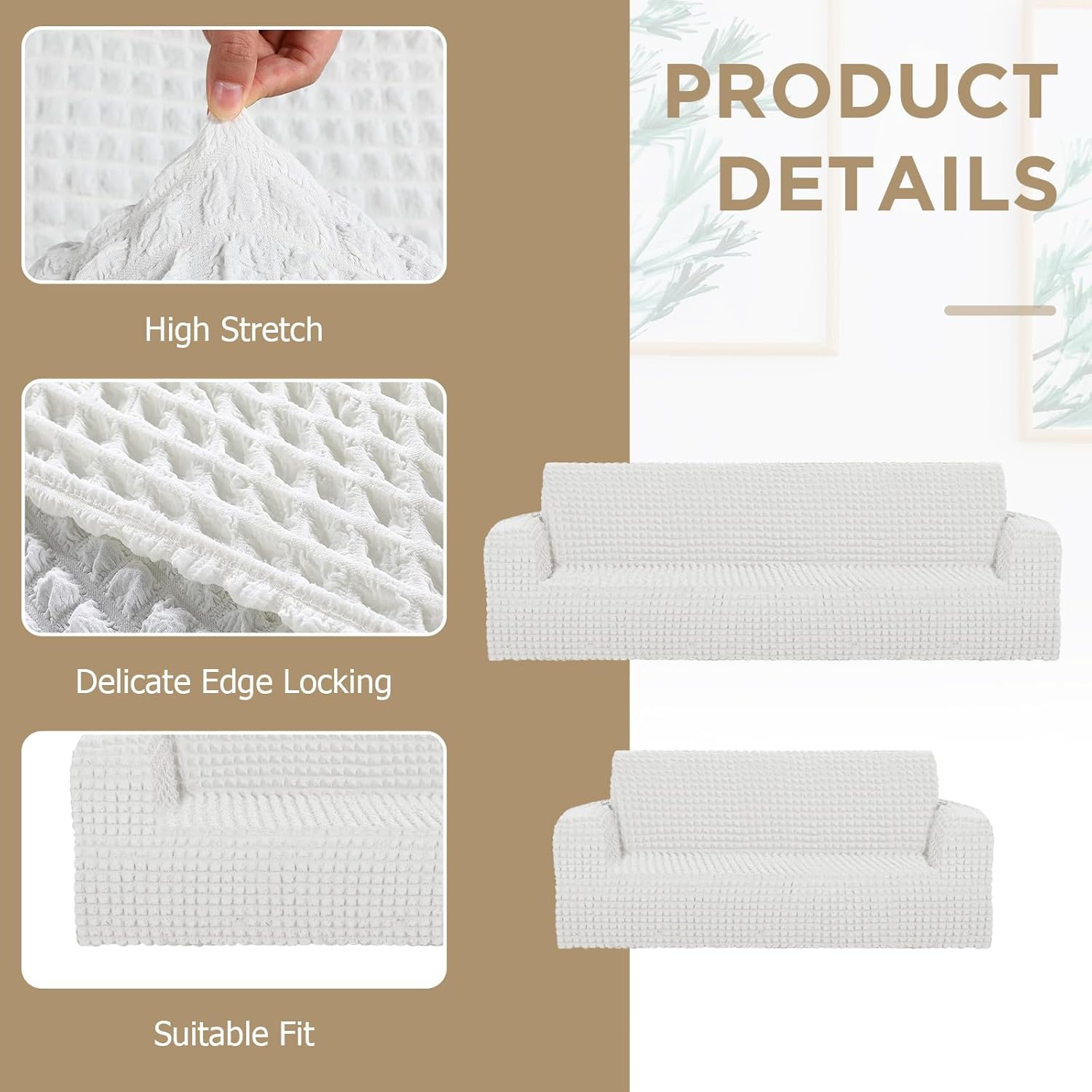 Fanfanwin 2 Pcs Chair Sofa Slipcover Set Couch Sofa Covers Furniture Cover Armchair Stretch Christmas Washable Couch Protector for Loveseat Large Oversized Cushion Durable High Elastic(White)