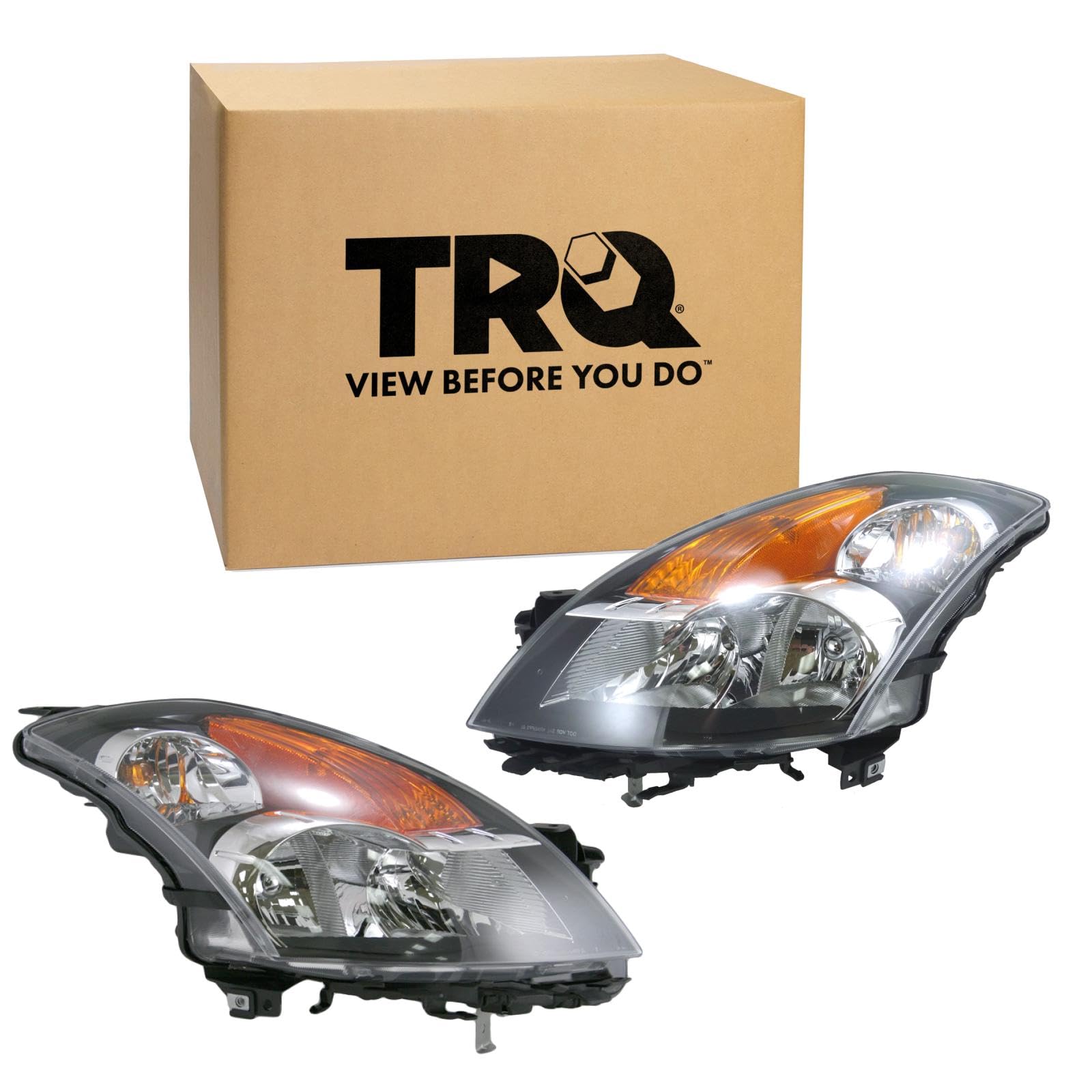 TRQ 2 Piece Headlight Assembly Set Halogen Driver &amp; Passenger Side Compatible with 2007 Altima 2008-2009 Altima Sedan NI2502166 NI2503166