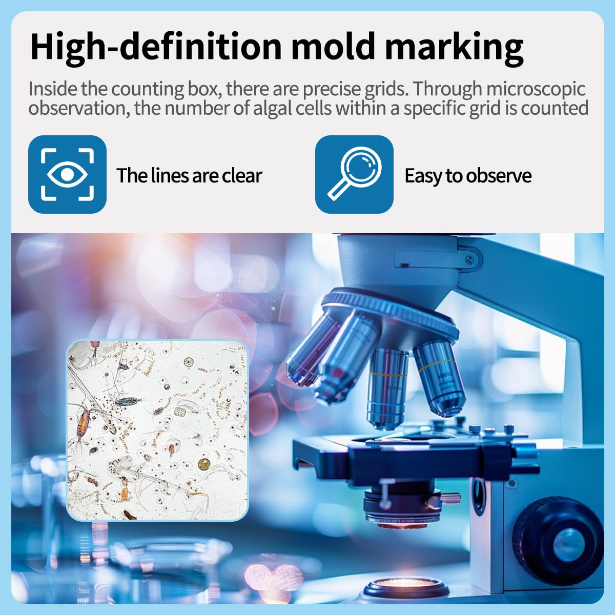 Cámara de conteo de plancton con 100 portaobjetos de microscopio y 1 contador de conteo de mano para análisis de fitoplancton y zooplancton (1 ml, 1000 rejillas)