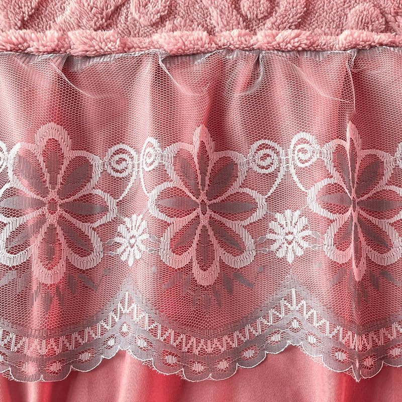 Velvet Quilted Bedspread Set with Embroidered Lace Ruffle - Floral Pattern 3-Piece All-Season Bedding Includes Bed Cover And 2 Pillowcases, Lightweight Breathable Home Decor (rose red,Super King)
