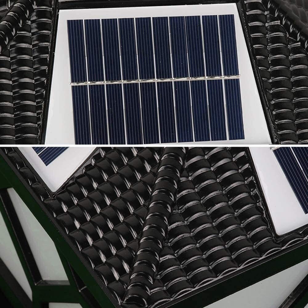 Lampa ogrodowa wodoodporna zewnętrzna lampa filarowa chińska kwadratowa solarna lampa słupkowa LED na zewnątrz oświetlenie krajobrazu w stylu japońskim wodoodporne czarne aluminiowe ogrodzenie