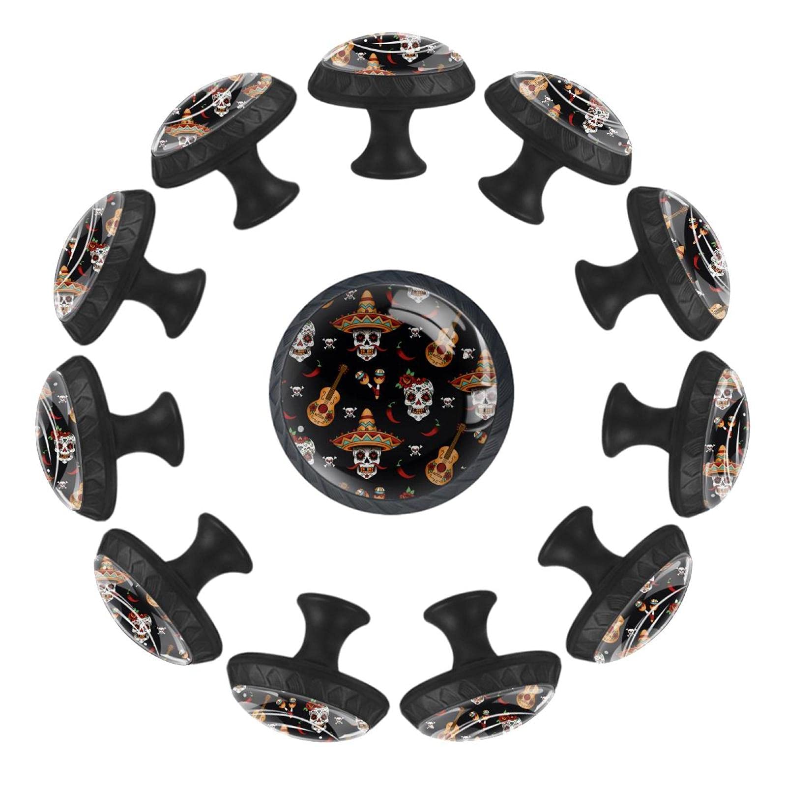 Bouton de tiroir 35mm tête de mort mexicaine guitare pour rangement chambre et crèche
