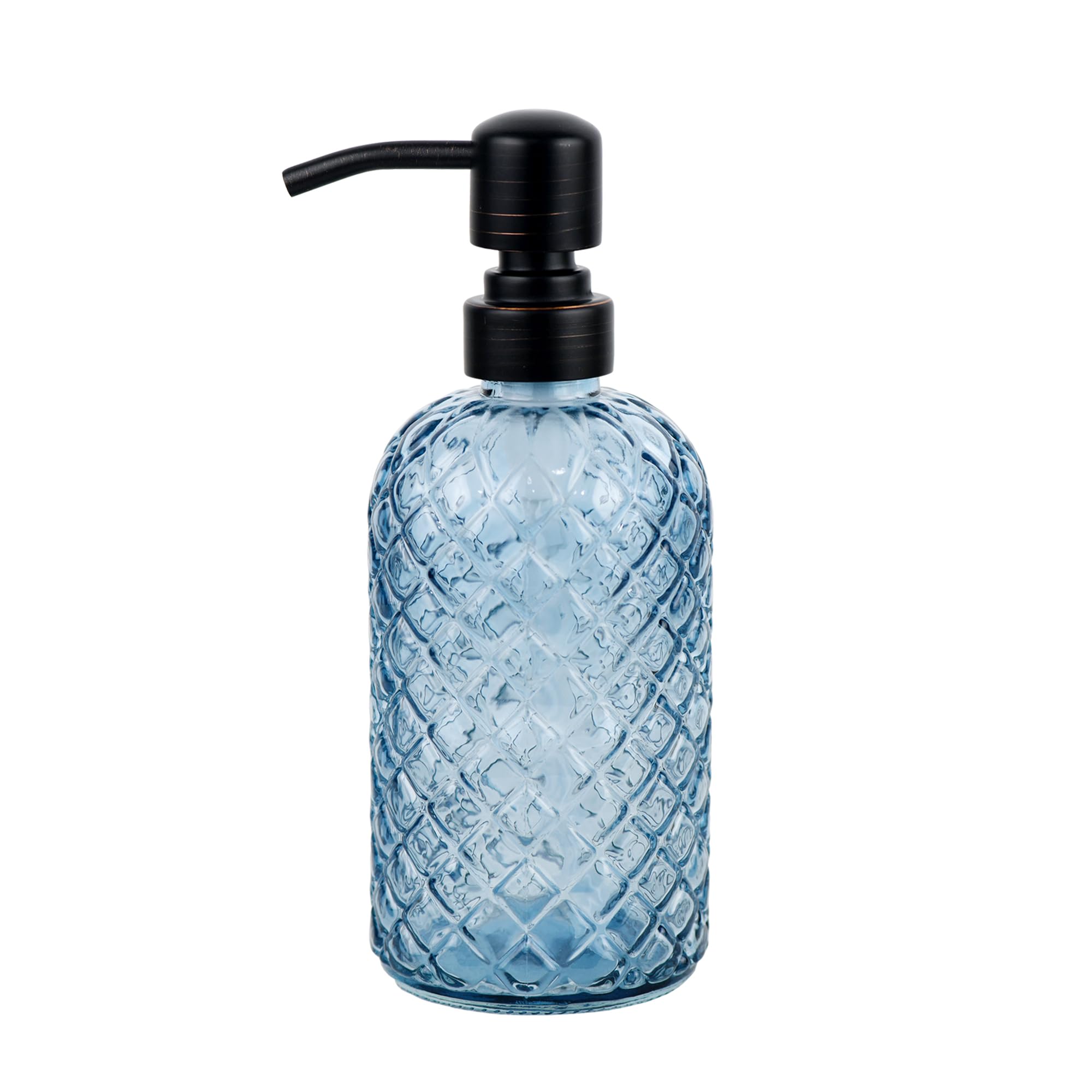 SDLumeiy 16 oz Glass Soap Dispenser with Stainless Steel Vintage Brushed Bronze Pump Head, Refillable Gemstone Pattern Dispenser for Hand, Dish, and Lotion Soap
