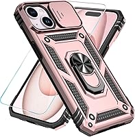Vista 12 de SunStory Funda compatible con iPhone 15 Pro Max con protector de pantalla HD, cubierta de cámara deslizante y soporte de anillo giratorio