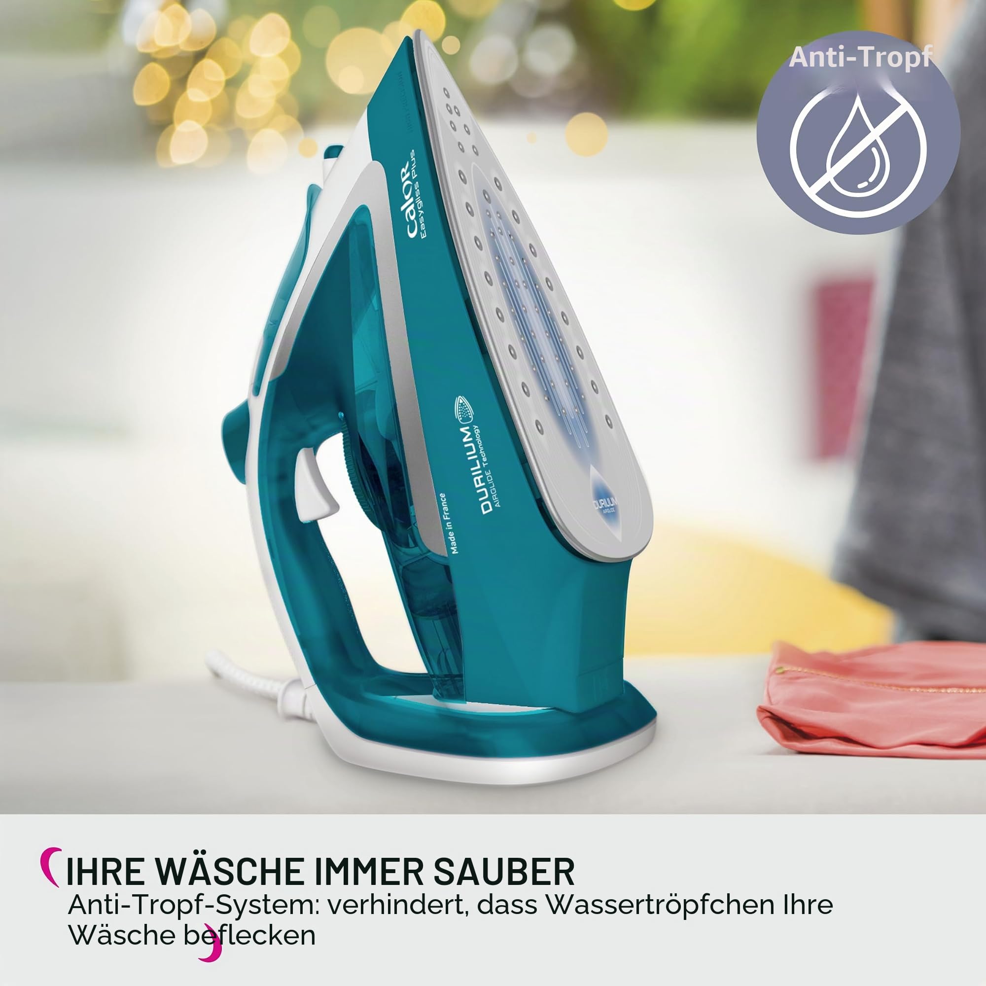 Calor Easygliss Plus Dampfbügeleisen, 2500 W, Dauerdampf 40 g/min, Pressing 195 g/min, Durilium Airglide Bügelsohle, FV5719C0, türkis