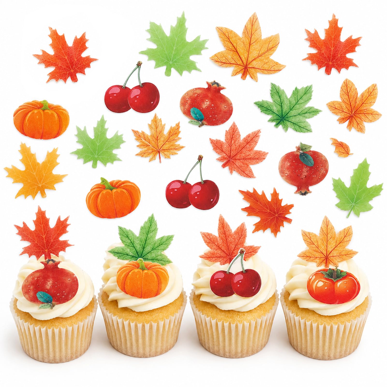 ALLAVA 74 Pcs Edible Autumn Cake Decorations, Pumpkin Cupcake Toppers — image 1