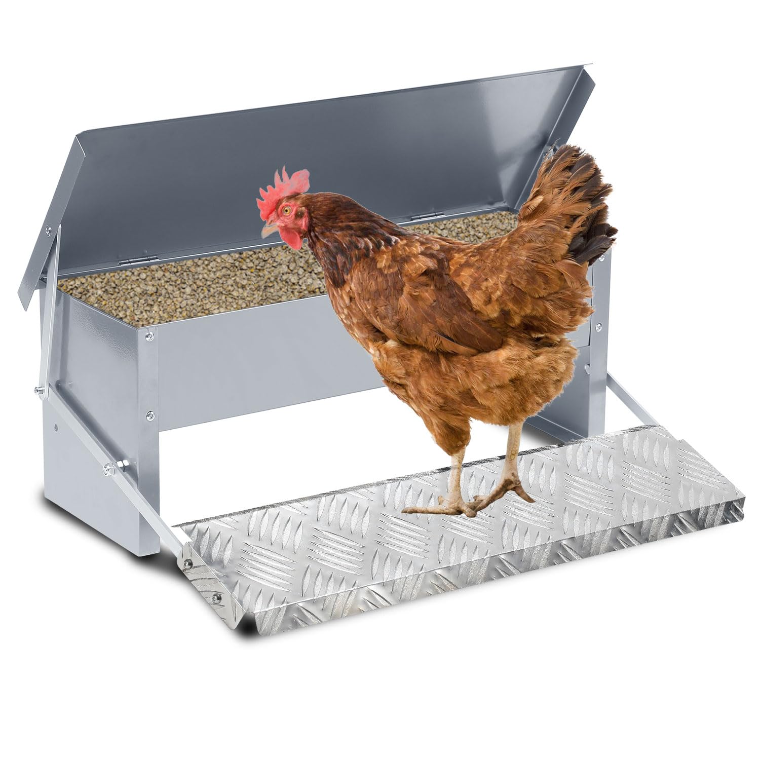 2x Futterautomat Hühner Futterspender 5kg, mit Deckel Futtertröge Automatisches Pedal Geflügel futterautomat, Futtertrog Hühnerfutter, Wasserdicht rattensicher