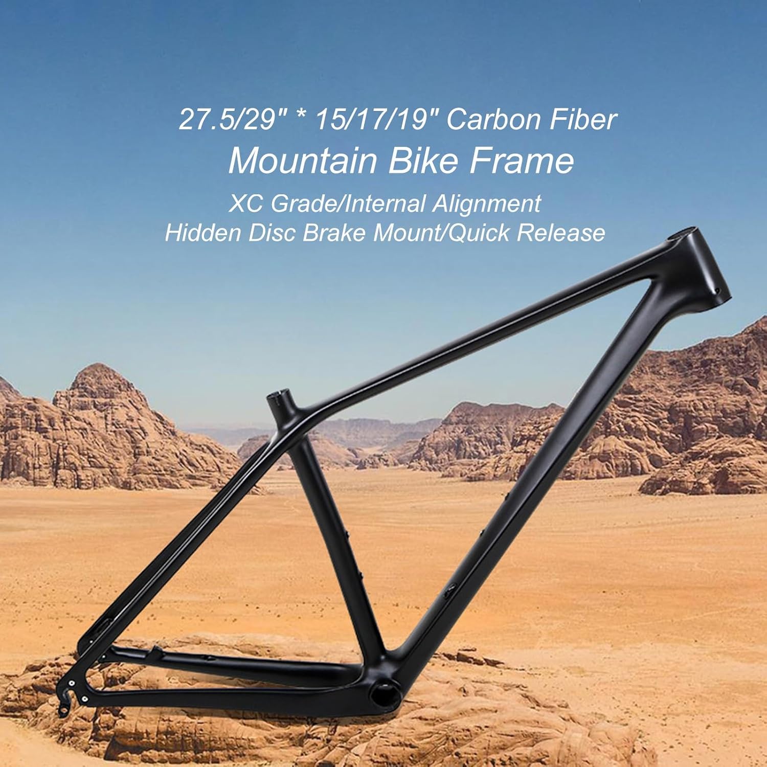 MirOdo Black Bike Frames 27.5/29er Carbon Fiber Mountain Bike Frames 15/17/19'' QR 9x135mm Disc Brake AM XC Cyclocross Hardtail Frame Internal Routing BB92*41 Press-in(Color:Matte Black,Size:27.5/29"*