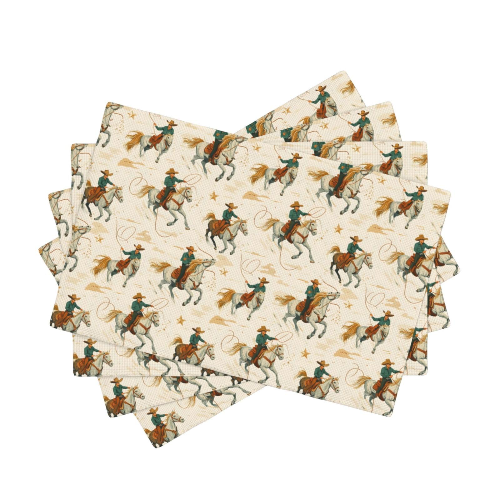 Set de table imprimé cheval cowboy 30x45cm lavable lot de 4