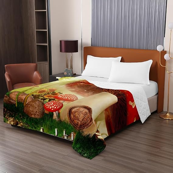 Highdi Reversible Bed Throws Quilted Bedspreads, Floral Mushroom Lightweight Patchwork Quilt Comforter Single Double, Cotton Throw Summer Quilt,Quilted Blanket for Seasons (Mushroom 2,100x150cm)
