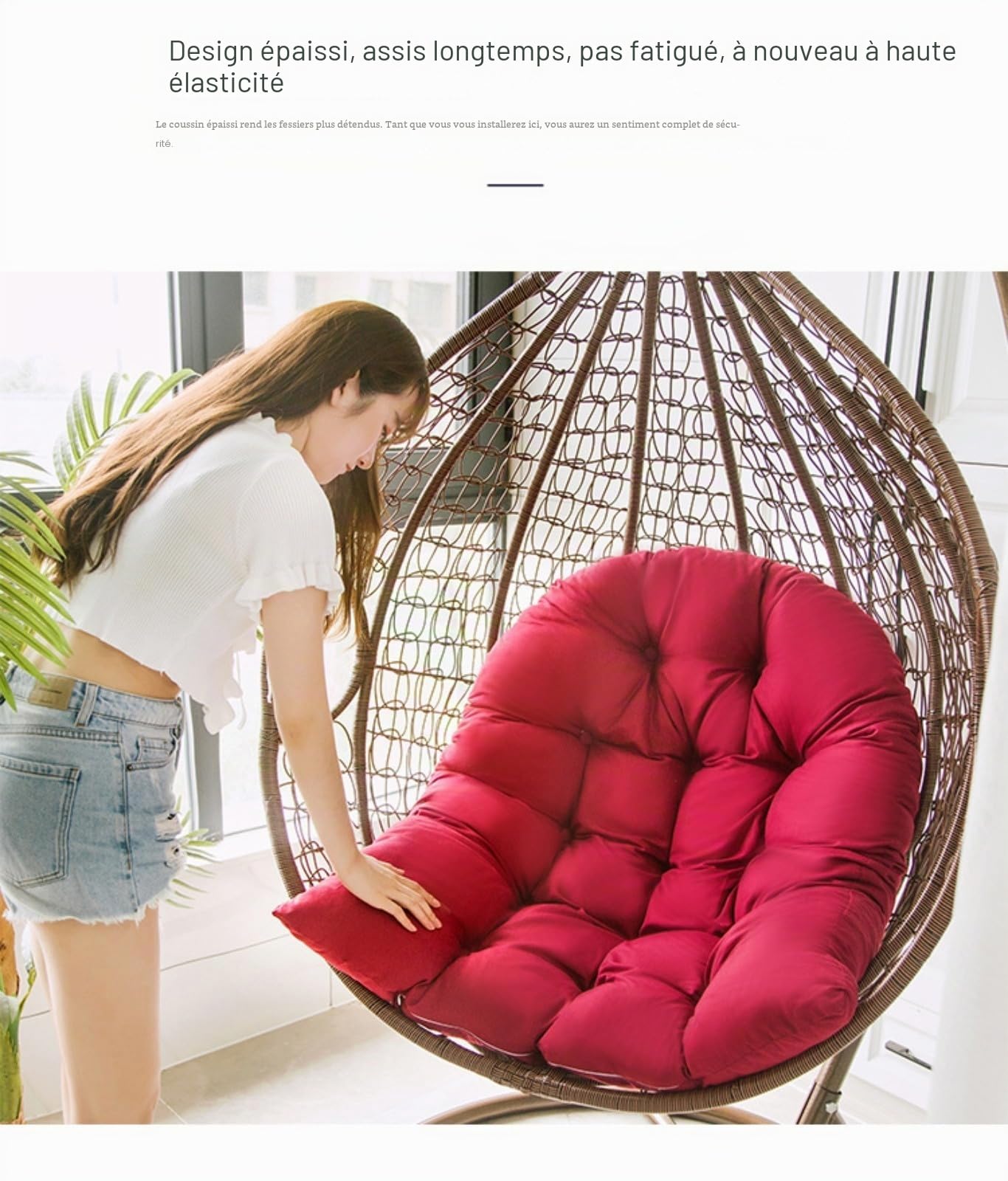 Coussin de chaise en forme d'oeuf,Coussin de chaise suspendu,coussin de chaise en rotin,oreiller intégré,Diverses options de couleur,Convient pour les jardins extérieurs, les balançoires intérieures