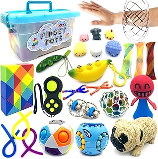 Sensory Fidget Toys Set, 25 Pcs Stress Relief and Anti-Anxiety Toy for Adults Kids ADHD/ADD Anxiety Autism with Stress Balls, Squishy Toys, Fidget Pad, Rubix Cube, Puzzle Ball & More for Children
