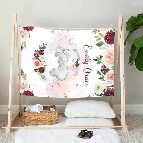 Miniatura 198 de Manta de bebé personalizada, monograma rosa, lindo elefante personalizado, mantas de 30 x 40 pulgadas para bebé, niño y niña con nombre, baby Opción