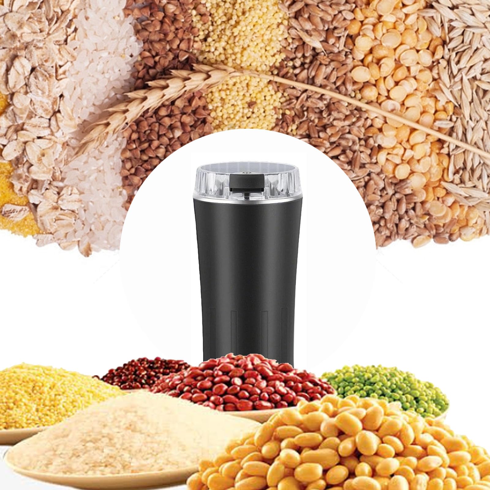 Macinino Superfine Per Uso Domestico - Macinino Elettrico Multifunzione Per Miscelare E Polverizzare Cereali, Con Funzione “One Touch”, Per Chicchi Di Caffè, Spezie Ed Erbe Aromatiche, Pepe (Nero)