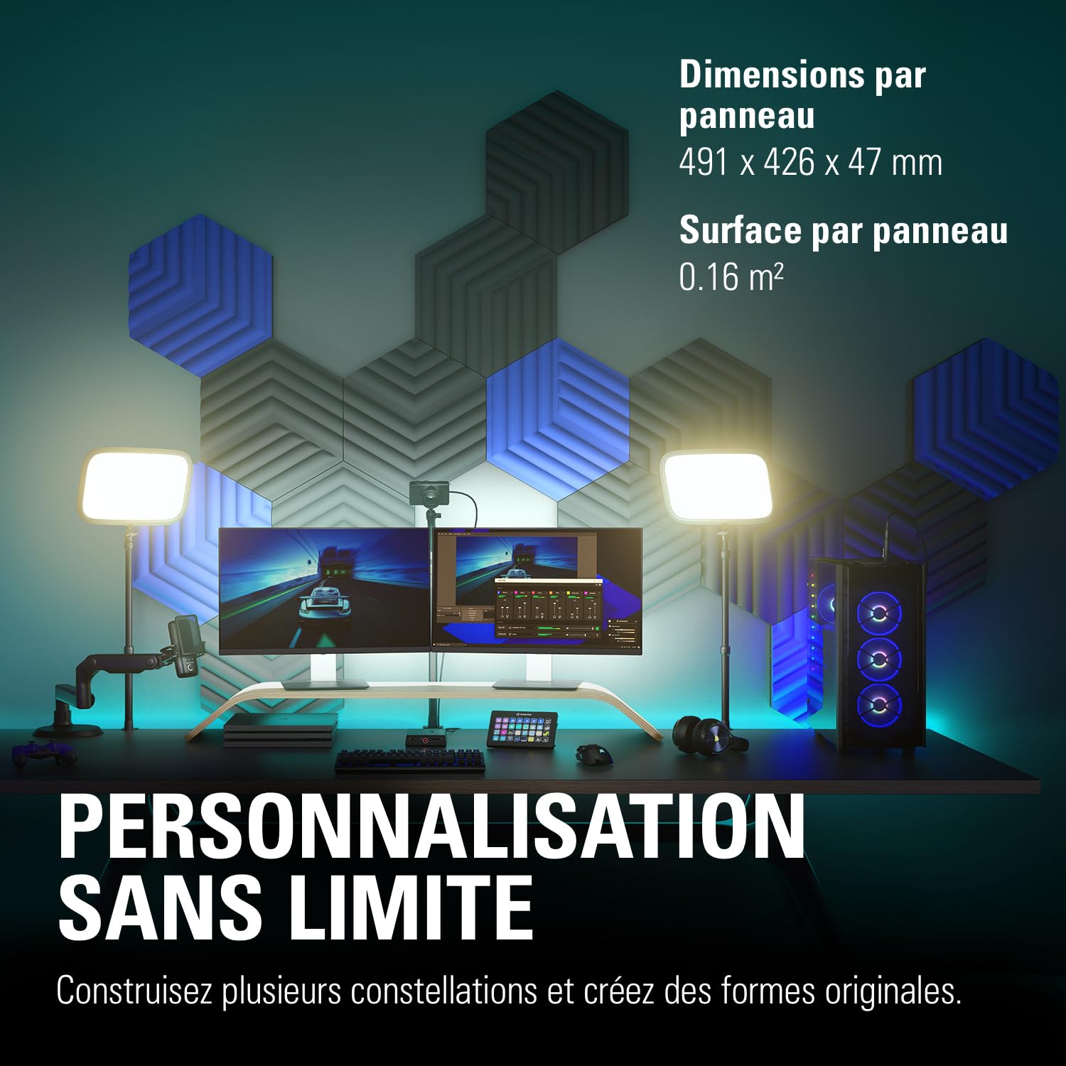 Elgato Wave Panels Starter Set (Bleu) - 6 panneaux de traitement acoustique, mousse double densité, système exclusif de cadres EasyClick, format modulable, montage et démontage faciles