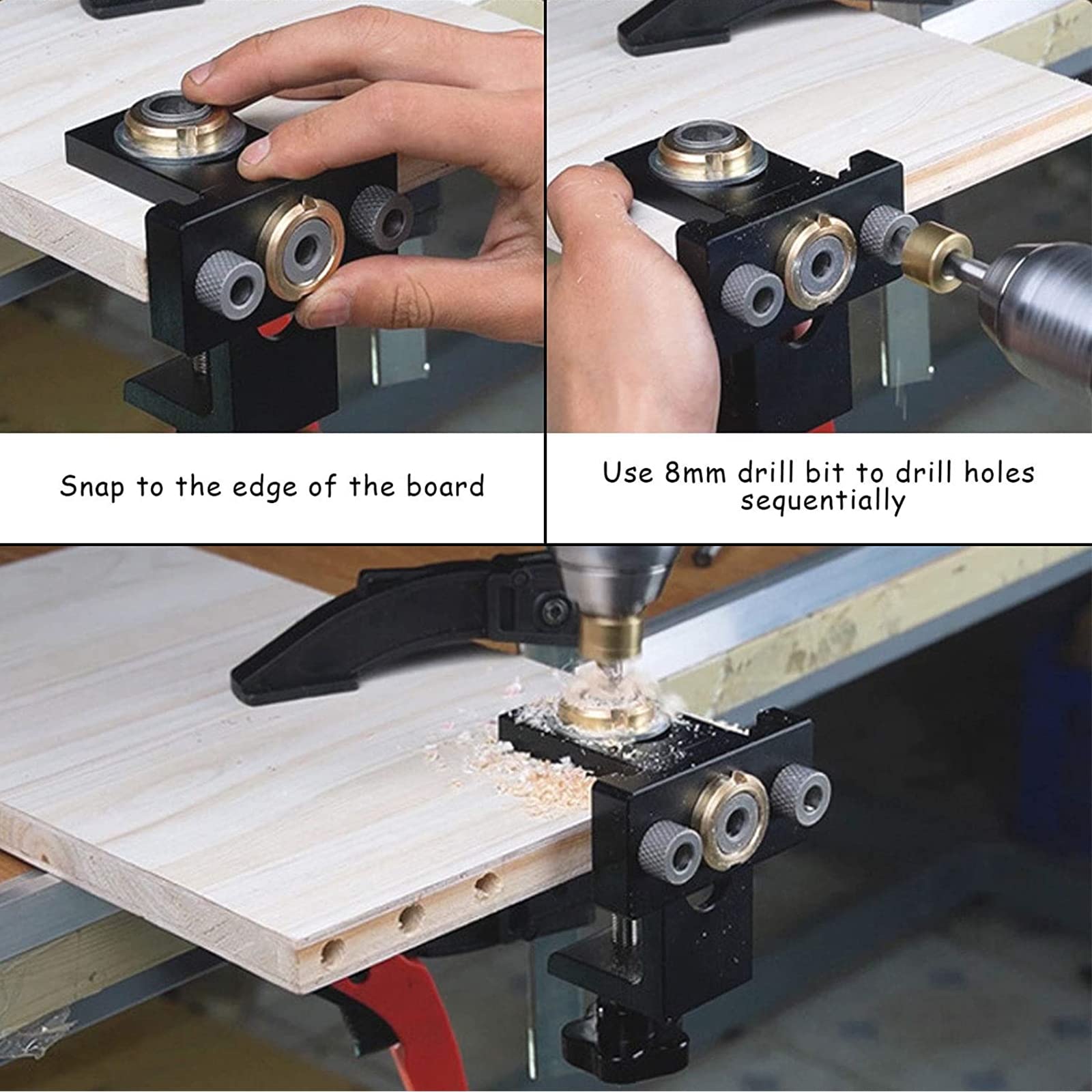 Woodworking Self-Centering Hole Punch Locator Drill Guide Set Doweling Jig Kit