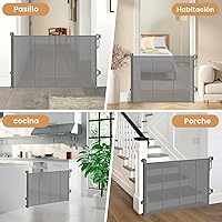 Vista 6 de Puerta retráctil reforzada para bebé, puerta de malla para perros, puerta de seguridad infantil para puertas, escaleras, pasillos
