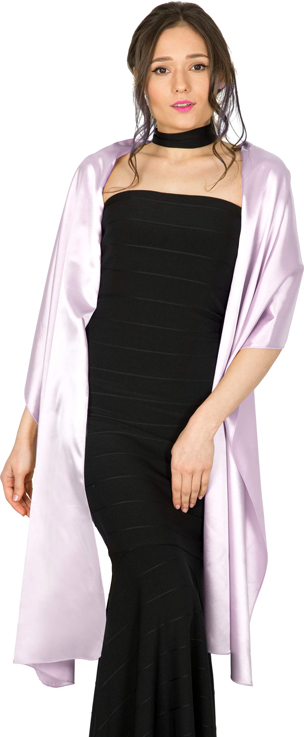 BlackButterfly Satin Shawl Bridesmaid Wedding Wrap Scarf (Lilac, 19W / 95L)