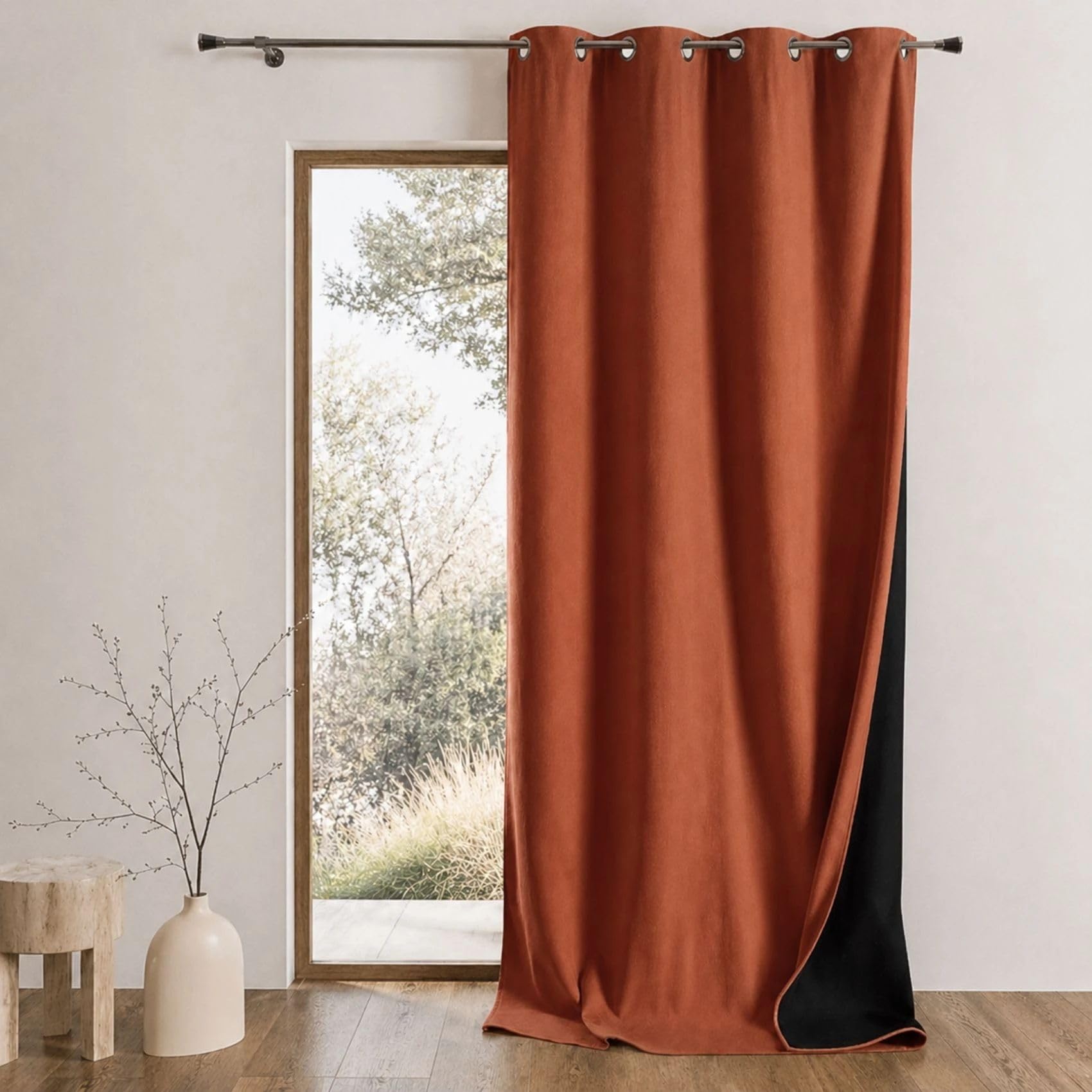 Home Maison QABANE - Rideau Thermique Phonique KONFOR - Flanelle Polyester - Occultant Isolant Froid et Bruit - Chambre Salon Bureau - 8 Oeillets - 140 x 300 cm - Terracotta