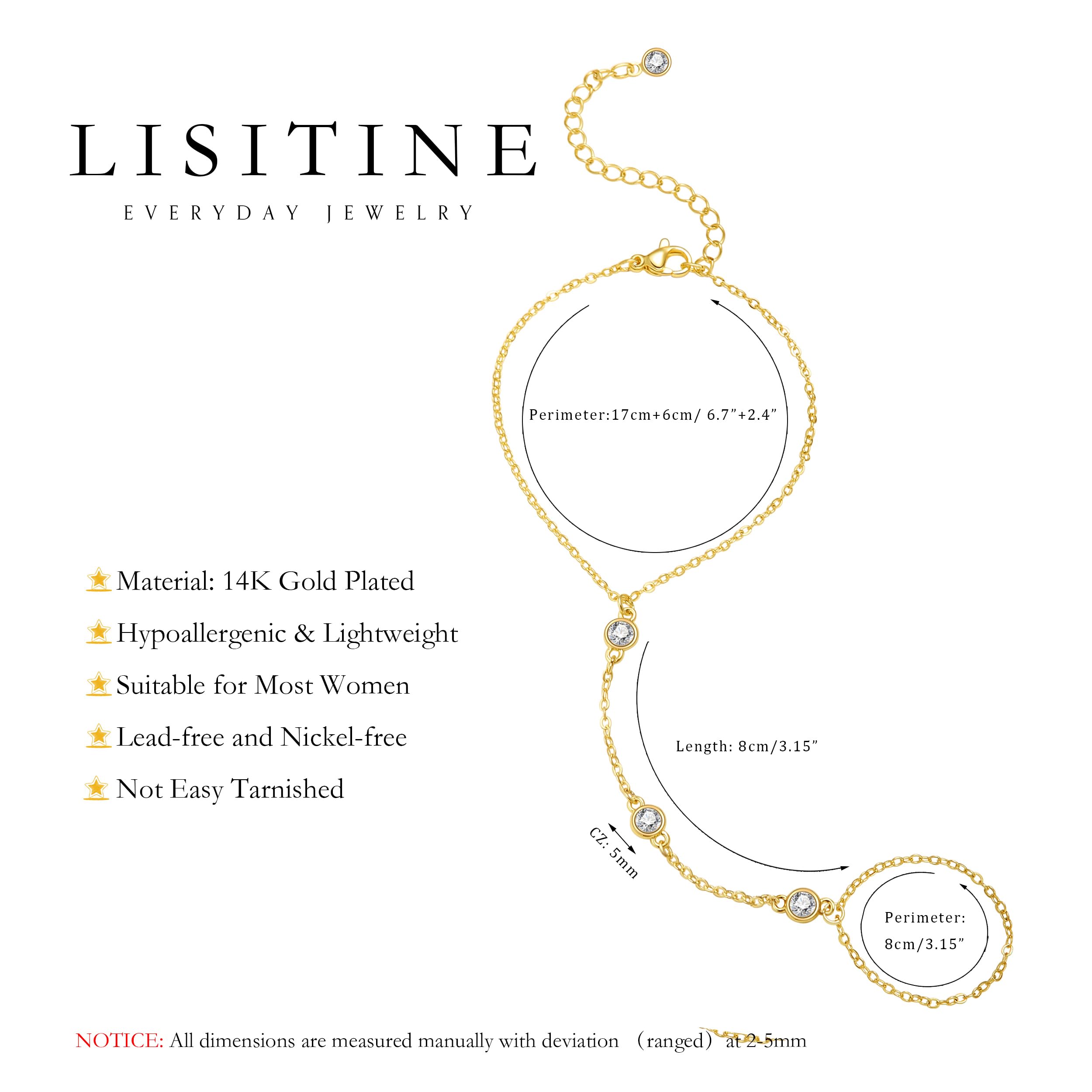 Listine Hand Chain Bracelet 14K Gold Plated Ring Bracelet Hand Chain Trendy Stuff for Women Dainty Hand Bracelets with Finger Ring Hand Jewelry for Women: K