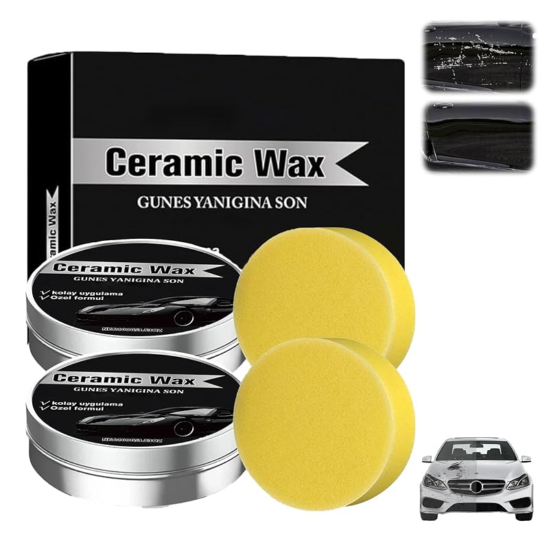 Cera Cremosa Cerâmica de Titânio para Polimento e Proteção de Pintura Automotiva com Esponja YeyiLidu, Kit com 2