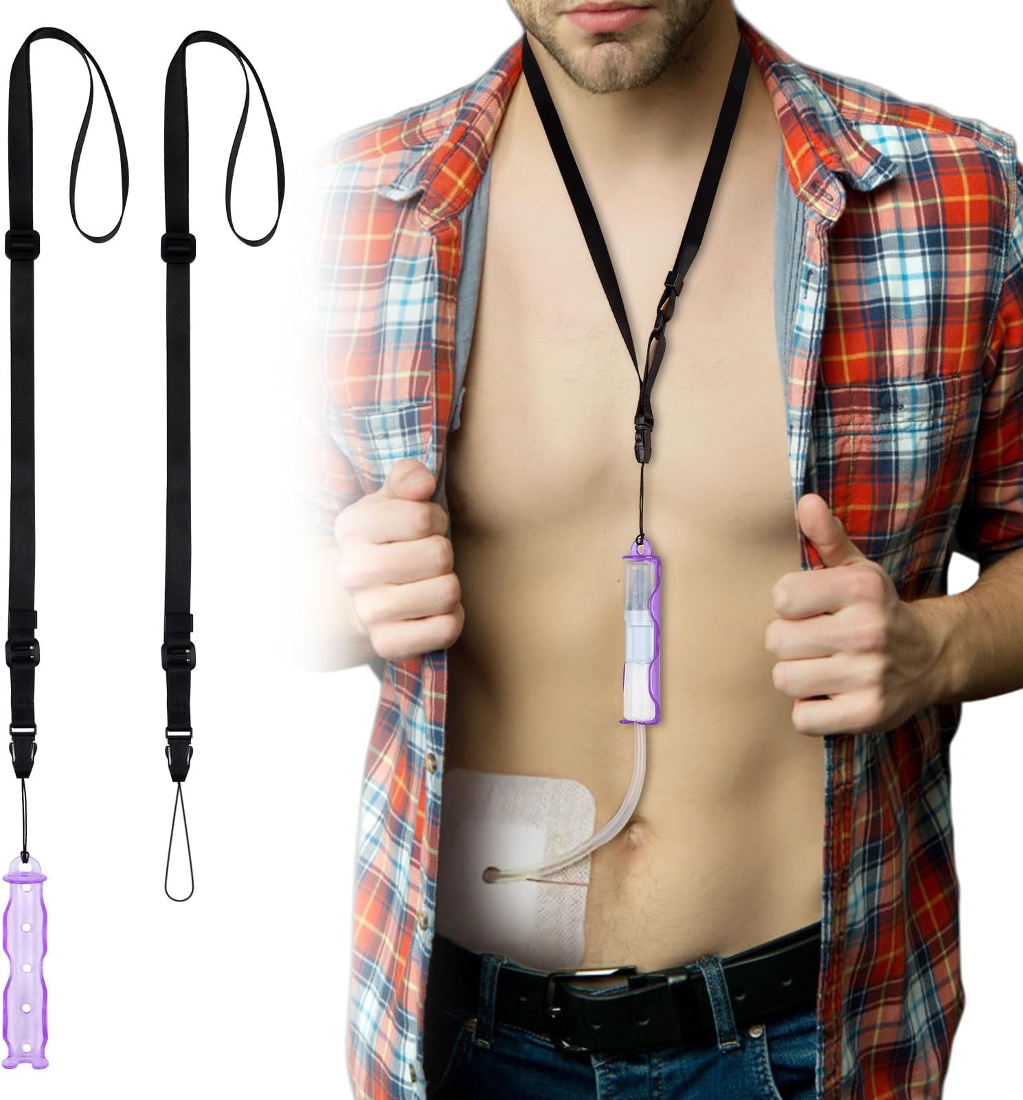 Peritoneal Dialysis Catheter Holder for Baxter with Adjustable PD Catheter Lanyards, Peritoneal Dialysis Accessories for Shower Protection & Easily Take Off (Purple)