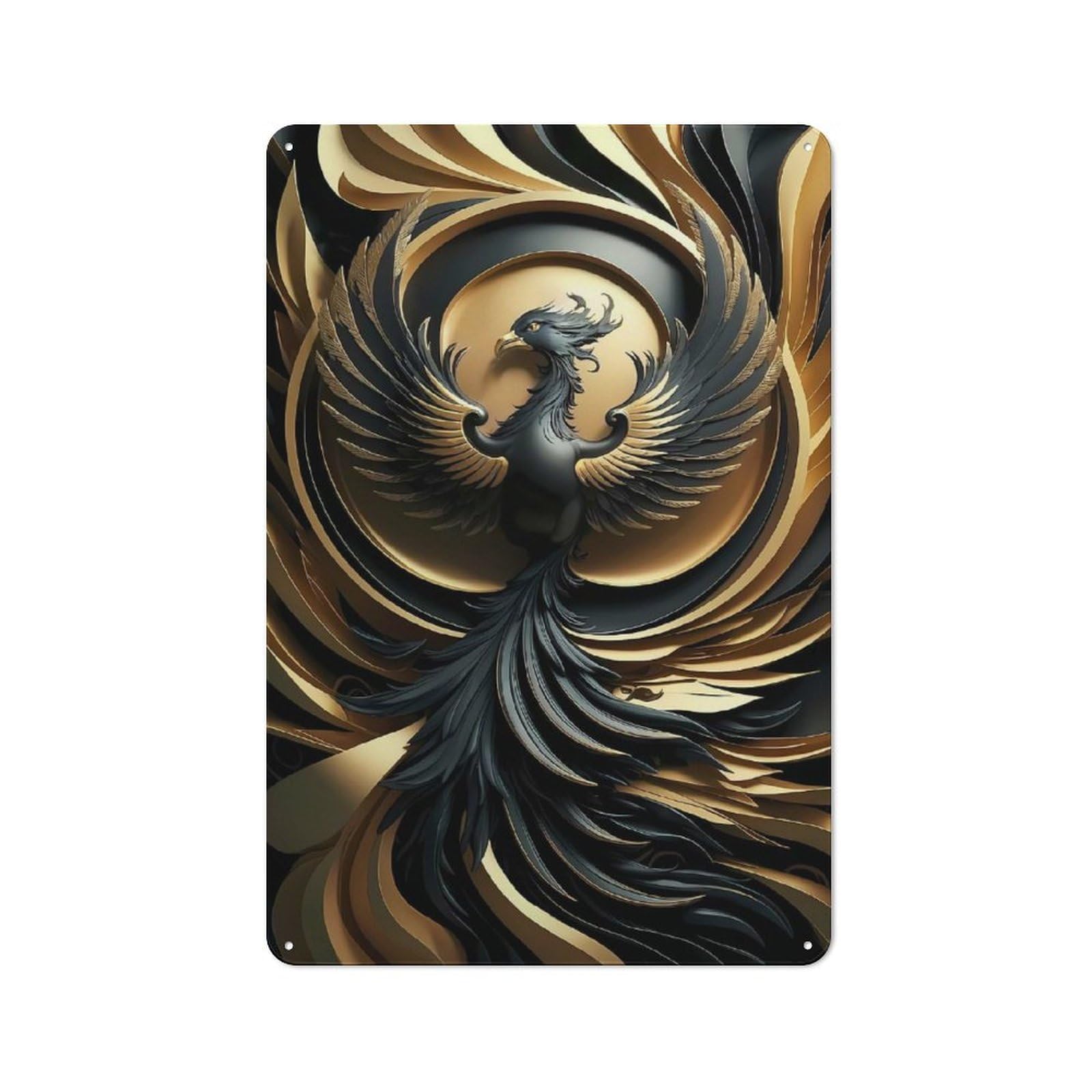 Junmoney Style-24 Golden Abstract Phoenix Rustic Metal Sign 30X20cm For Hobby Room Or Studio, Suited To Hobby Room Decor Fans