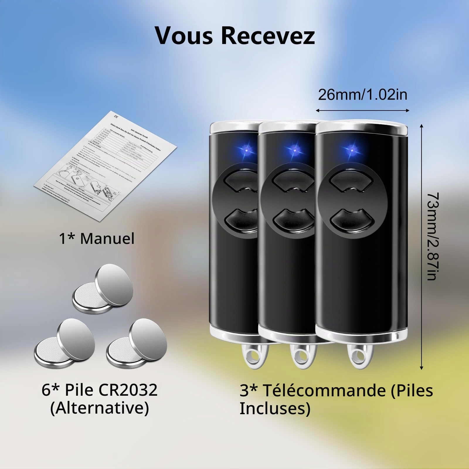 868,3 MHz Telecommande Portail pour HSE4 BS, Bip Portail Porte De Garage Compatible avec HSE-4-868-BS, HSE2-868-BS, HS4-868-BS, HS1-868-BS, HSS4-868-BS, HSP4-868-BS (2PCS-3 Canaux)