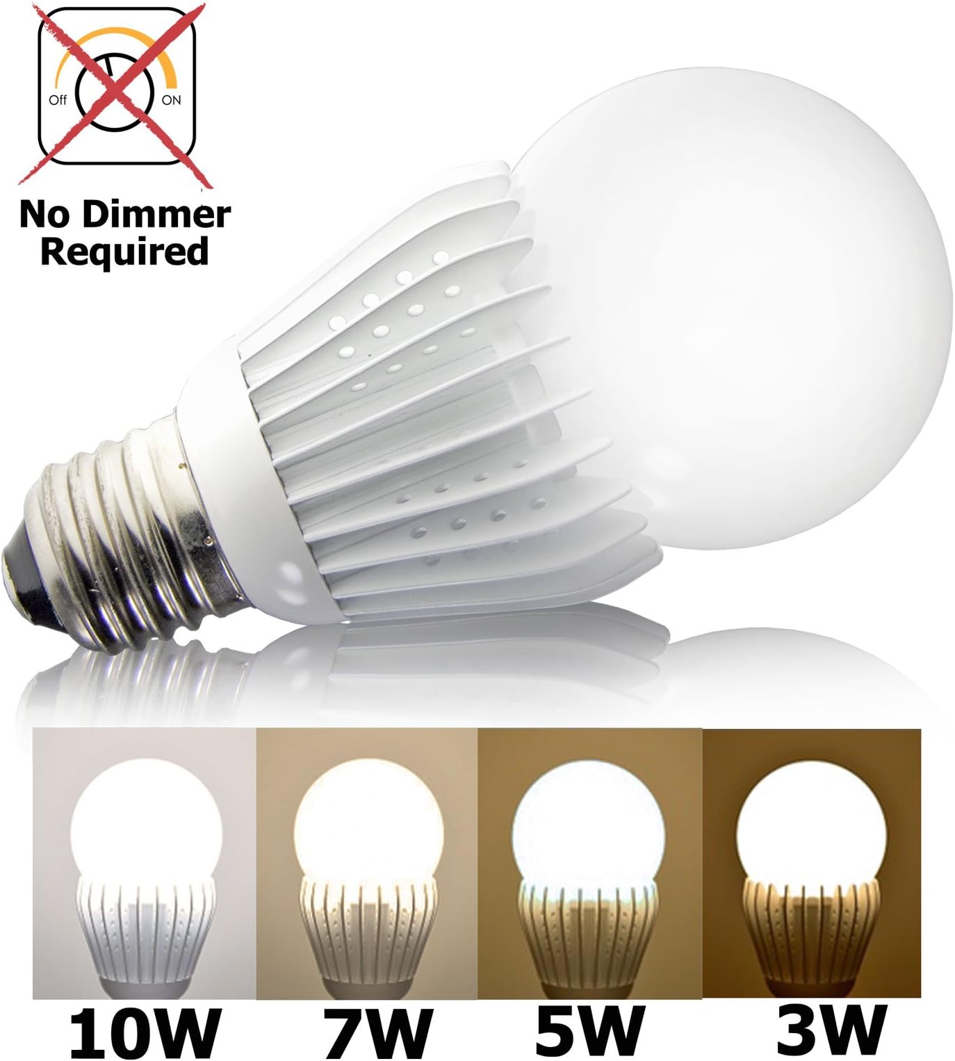 4 Switchable LED Lighting Levels Bulb of 10W/7W/5W/3W, A19 Dimmable Sunlight White, 60W Equivalent , for Type E26, 900lm