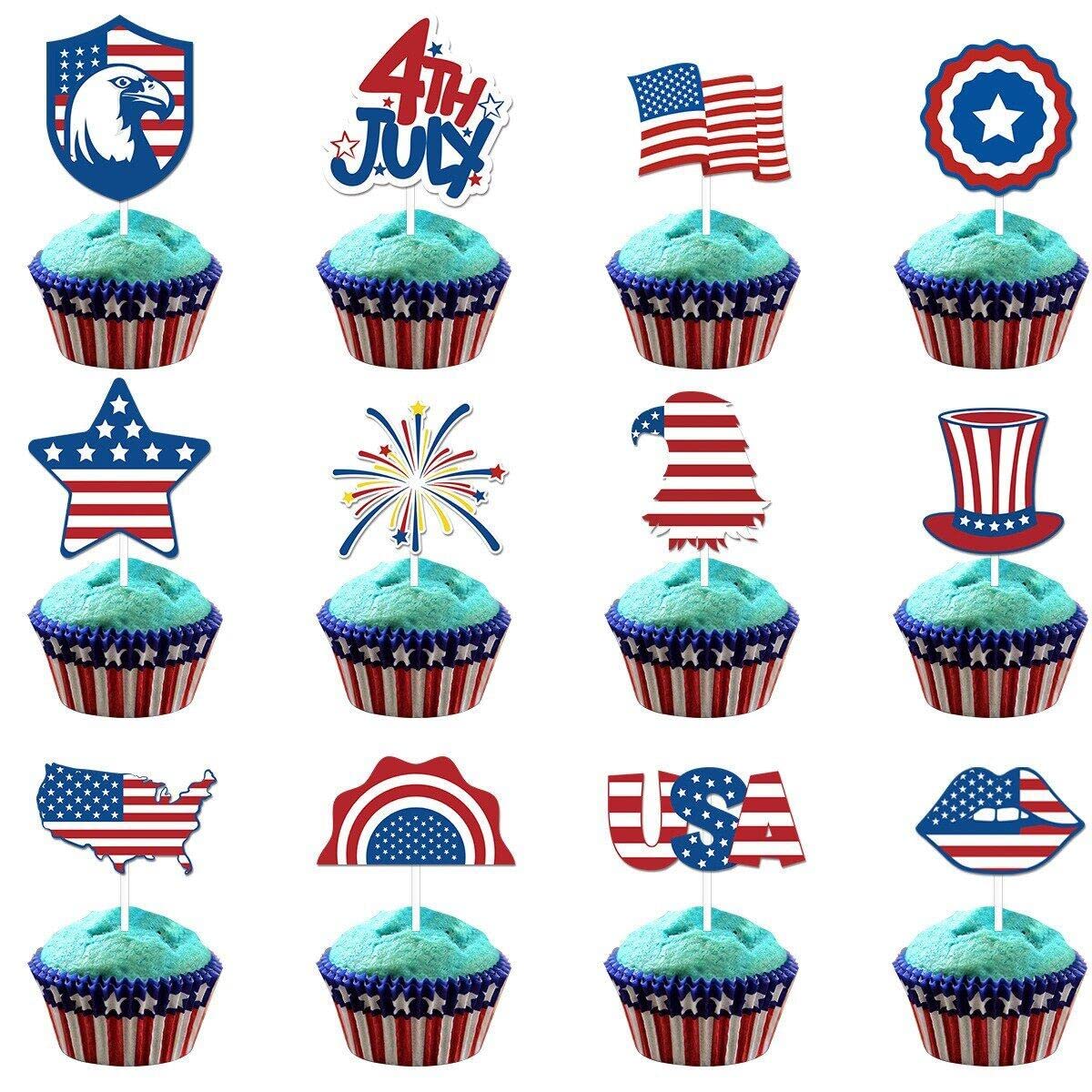 Casiler As Shown 12Pcs Patriotic Cupcake Toppers - Usa Independence Day, 4Th Of July Celebration, American Flag Theme Cake Decor For Holiday Party