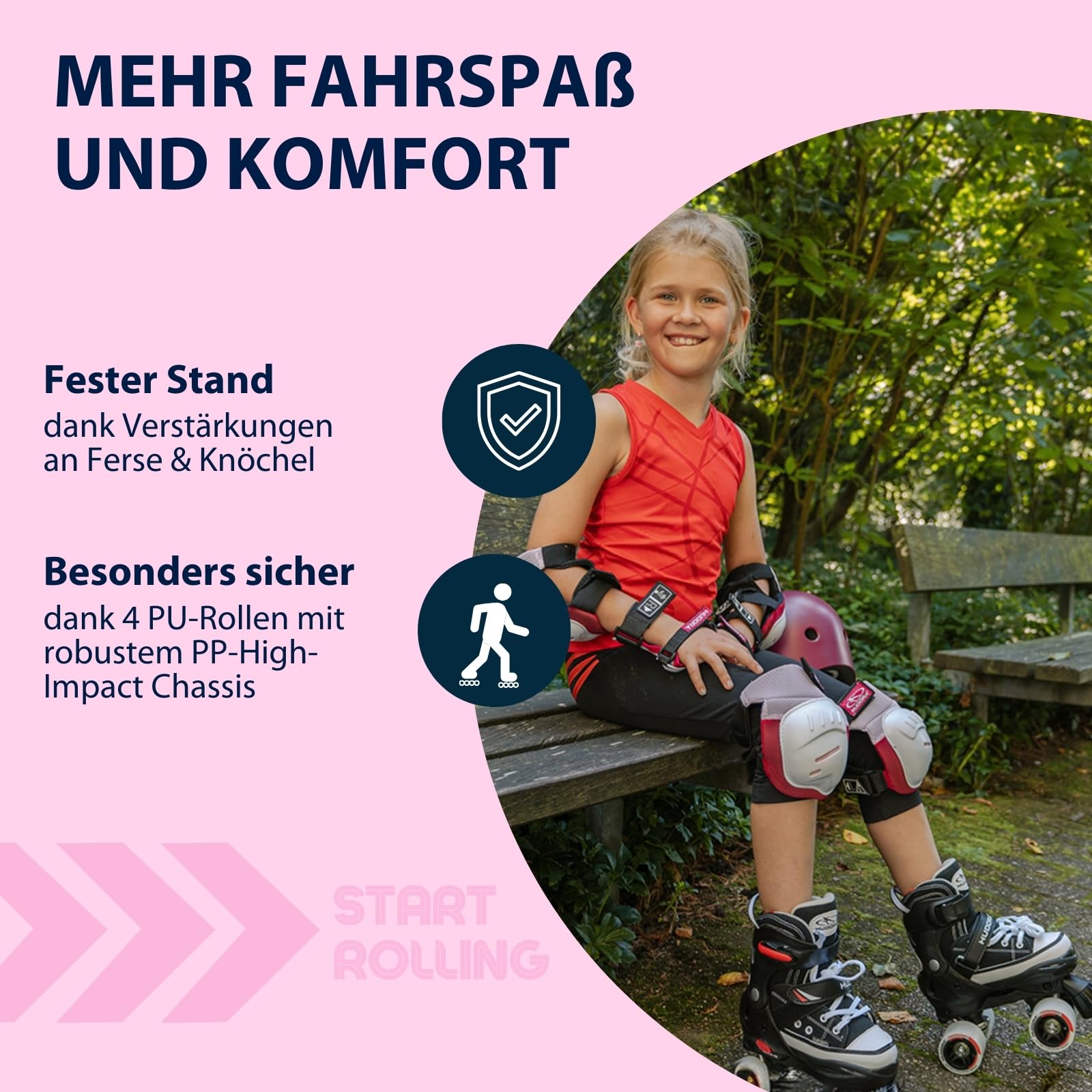 HUDORA Hochwertige Rollschuhe - Pink/Schwarz, Verstellbar, ABEC 3 Carbon-Kugellager, Nylonstiefel, Aluminium-Truck, Größe 32-35, Für Kinder & Jugendliche
