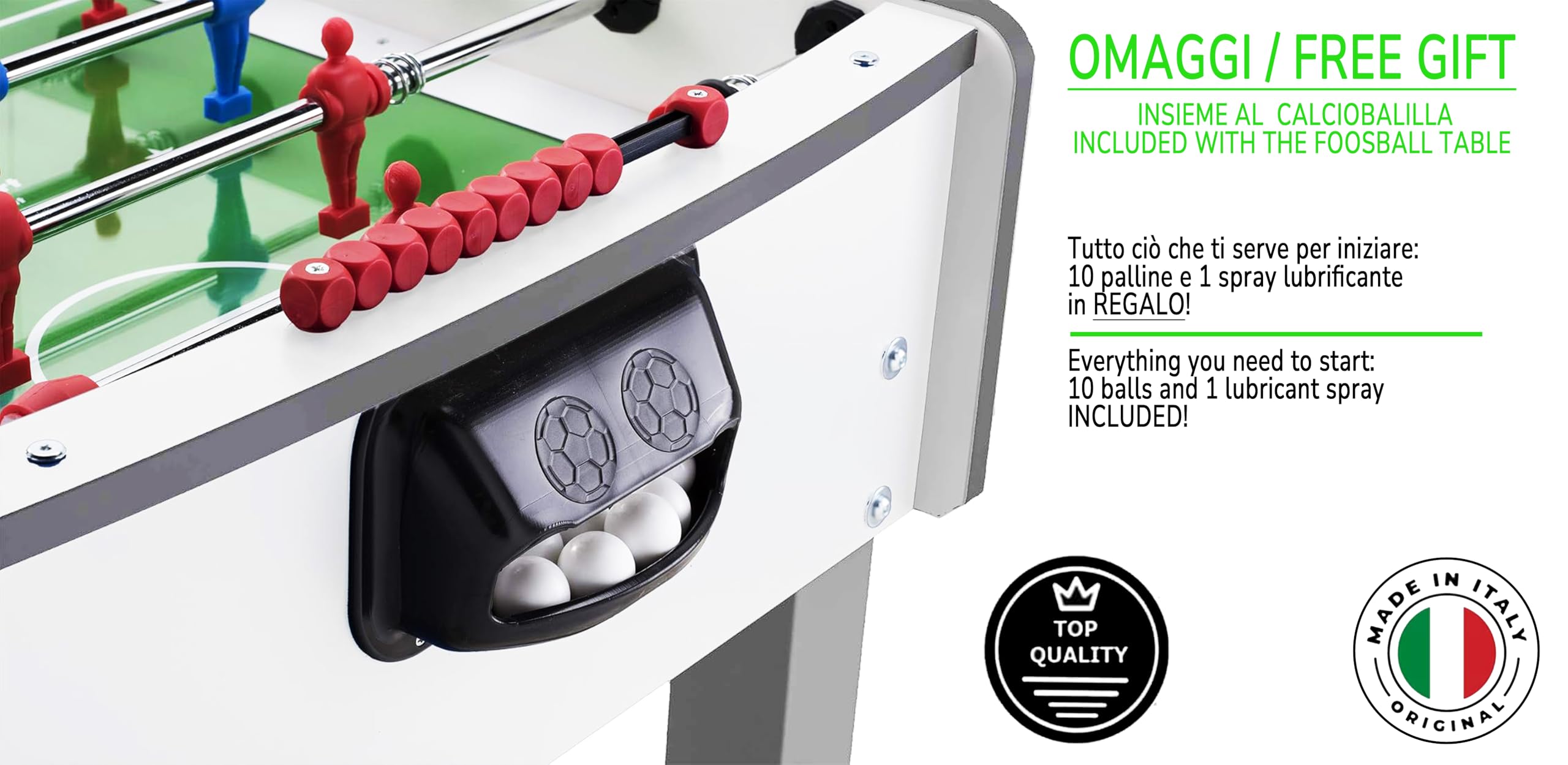 G5 HT SPORT Futbolín Roberto Sport [Made in Italy] Futbolín de mesa con barras reentrantes telescópicas | Campo de cristal templado irrompible | Bolas y spray incluidos