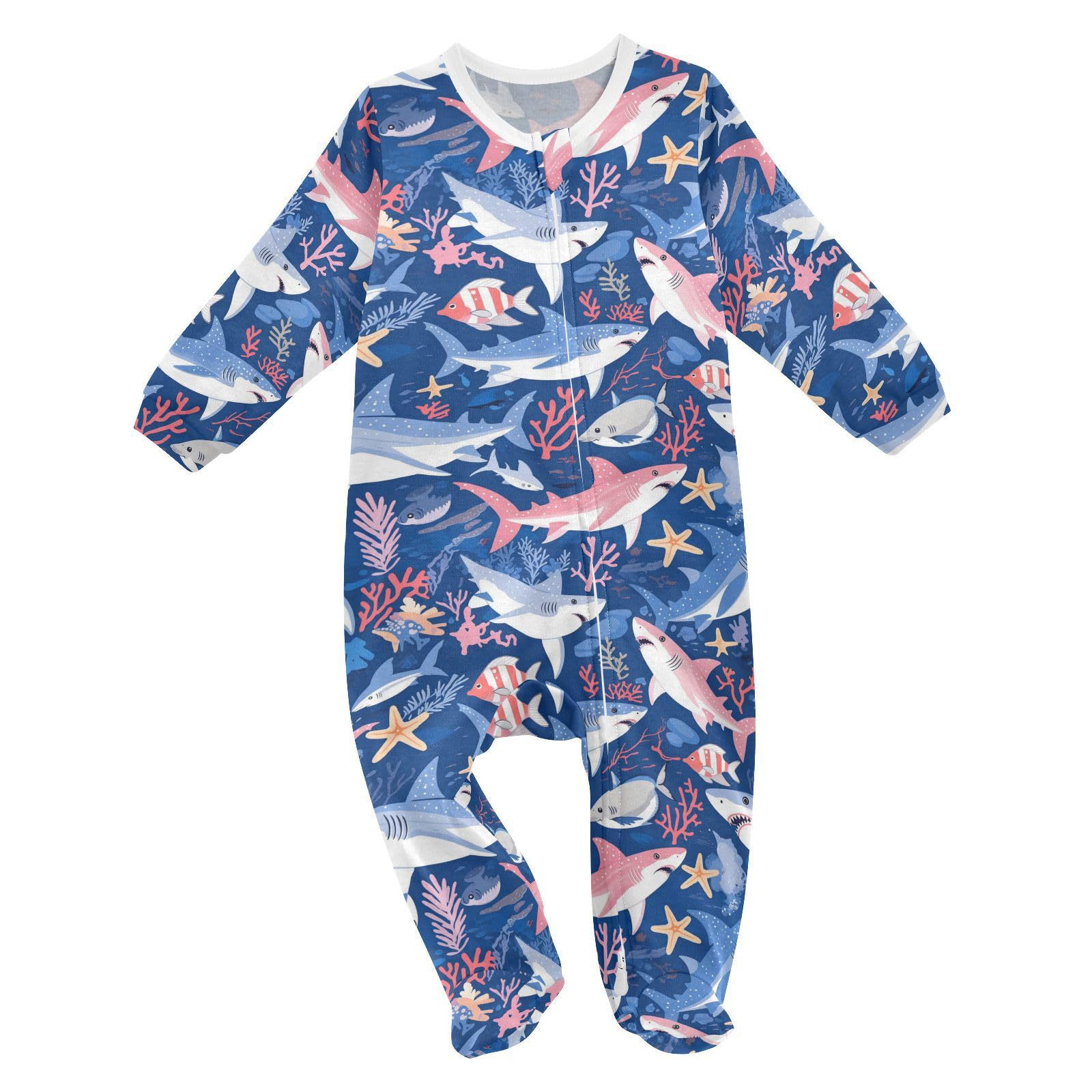 Wusikd Sharks Starfish One-Piece Footies Corals Bodysuit Rompers Zipper for Boys Girls 6M