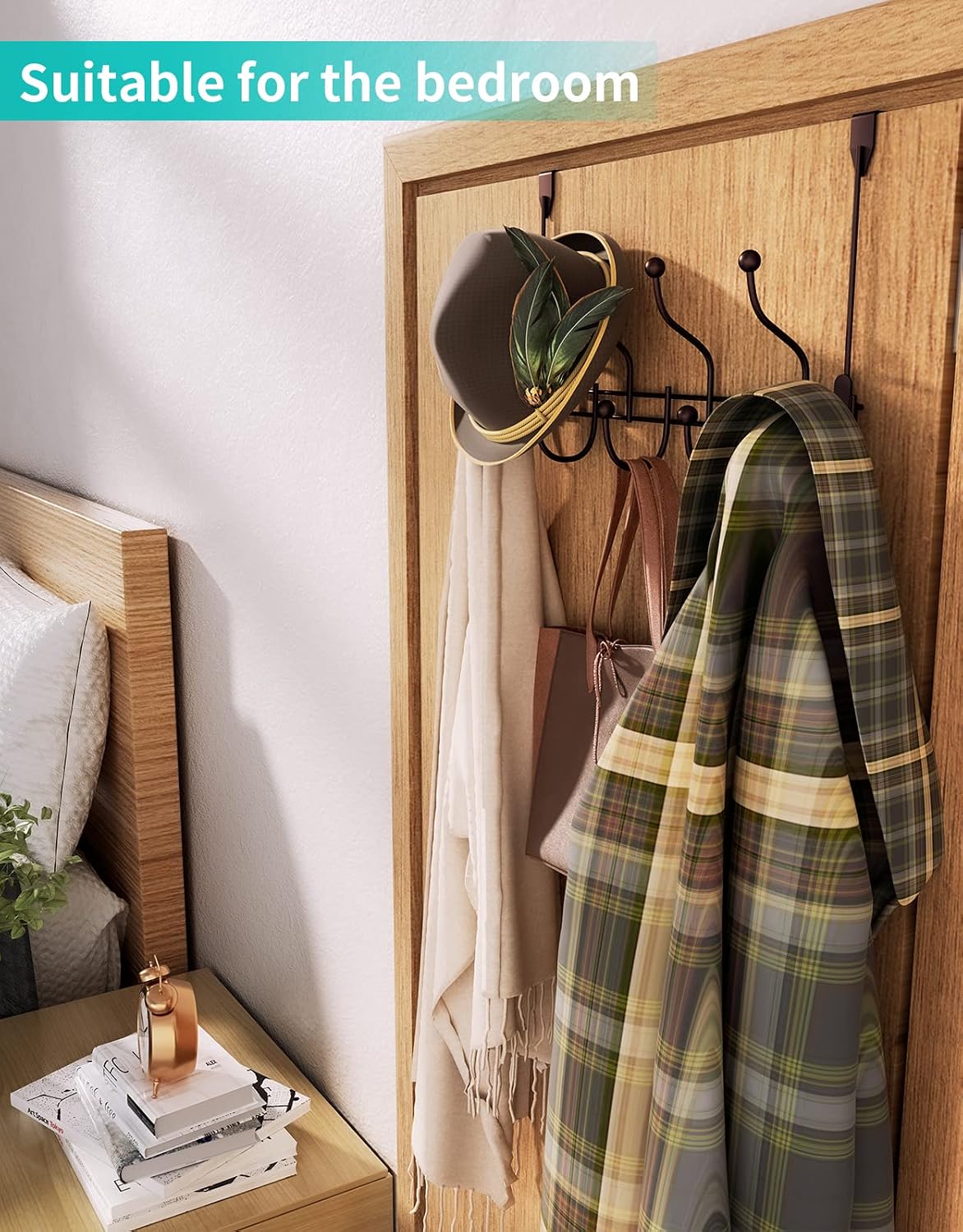 HapiRm Over The Door Towel Rack Hook Hanger with 9 Hooks, Heavy-Duty Door Hanger with High Bearing Capacity, Hook Coat Rack for Hanging Clothes, Coat, Bag, Robe, Heavy Jackets, Towel - Bronze
