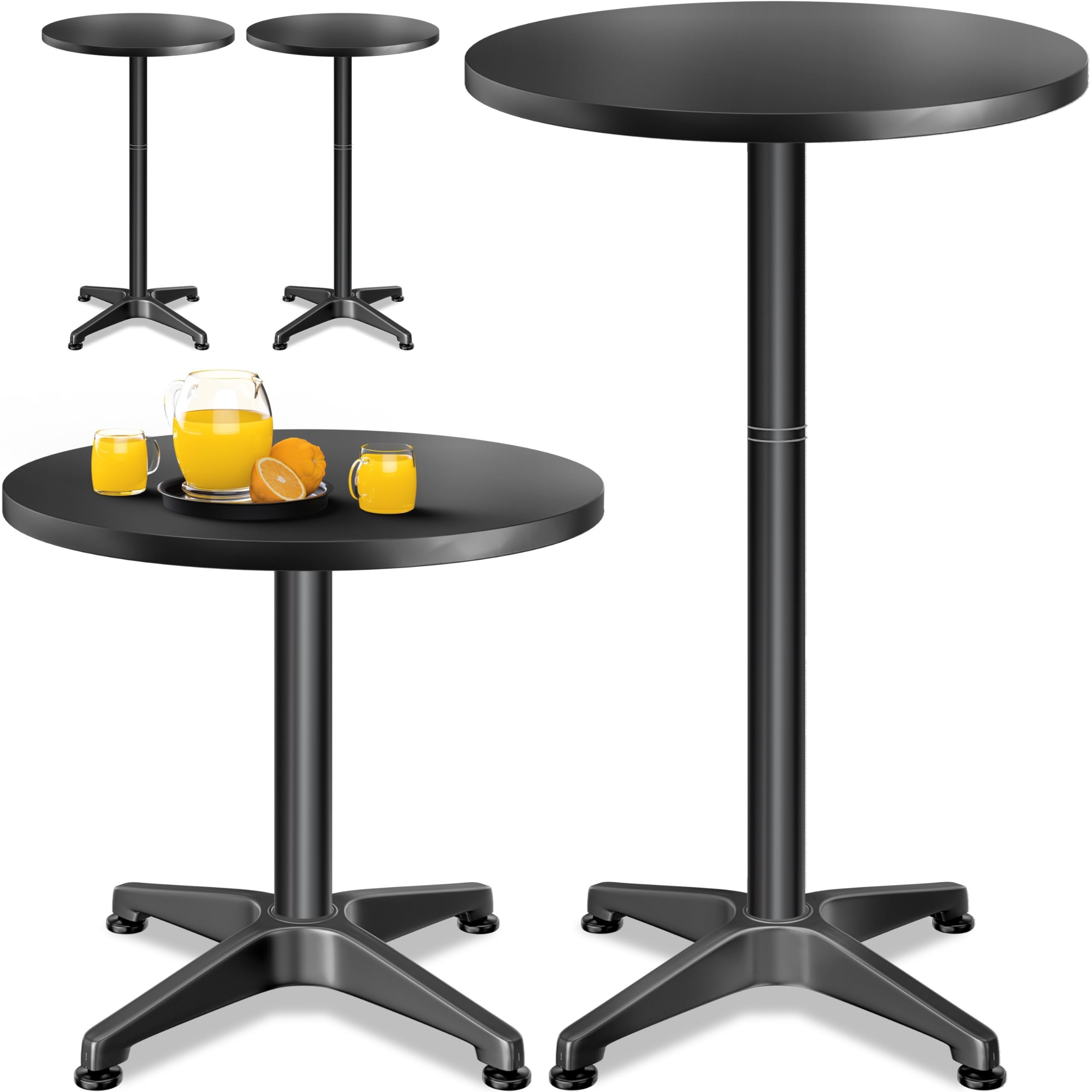 CASARIA® 2x 2in1 Height Adjustable Bar Table | 70 x 115 cm Aluminum Stainless Steel Round Weatherproof Outdoor Indoor Camping Bistro Table | Garden Balcony Patio Furniture | Black