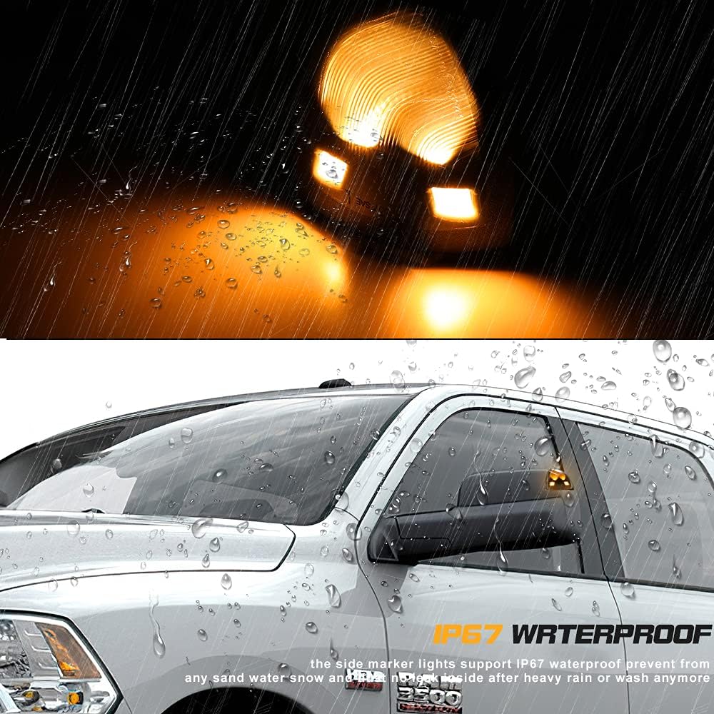 Jinfili Smoked Lens Amber Led Side Mirror Turn Signal Light assembly Side Marker RearView Mirror Tow truck Lamps Compatible with 2010-2018 Dodge Ram 1500 2500 3500 4500 5500 68302828AA 68302829AA