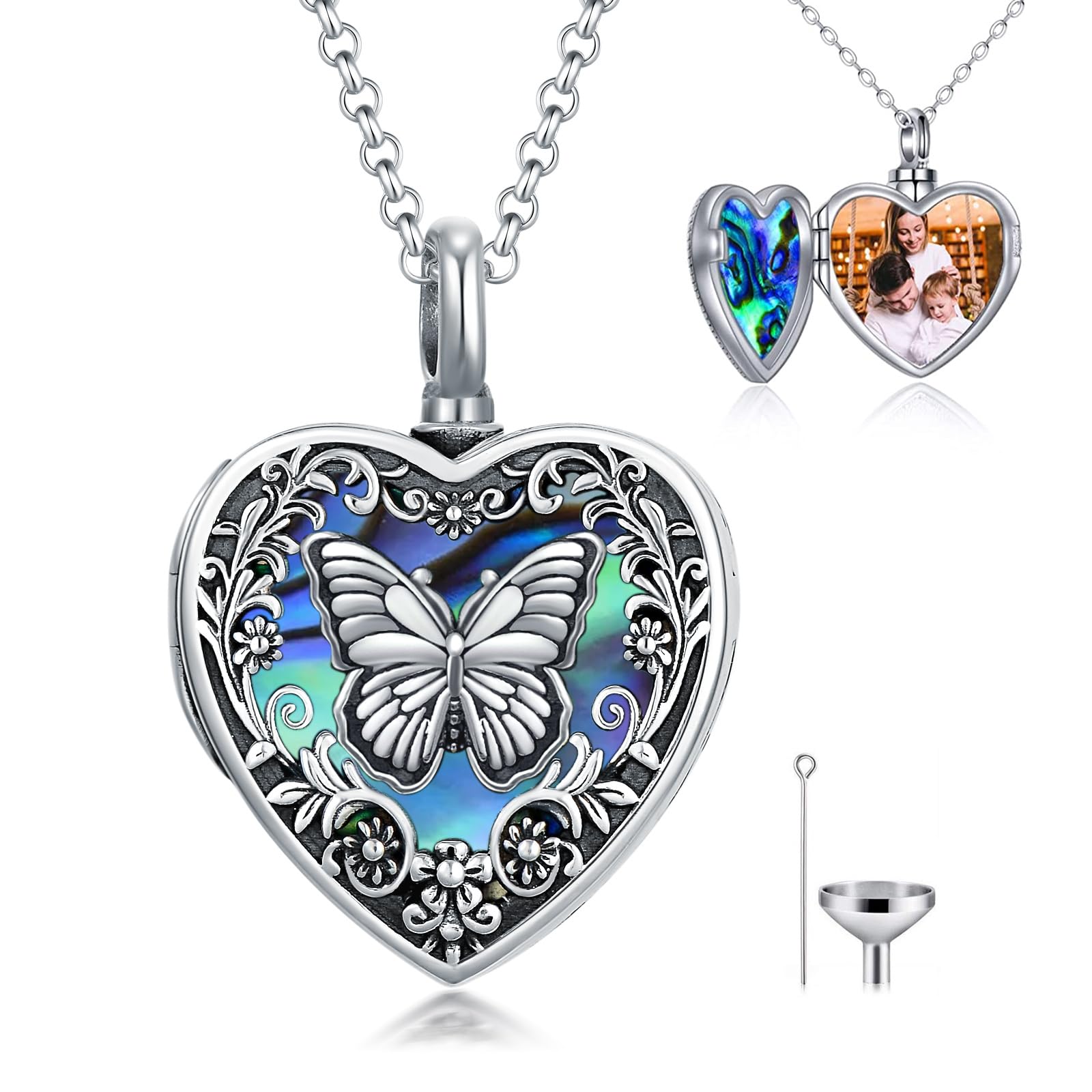 MEIDERBO Personalized Heart Urn Locket Necklace for Ashes and Pictures 925 Sterling Silver Customized Locket Cremation Necklace for Ashes Memorial