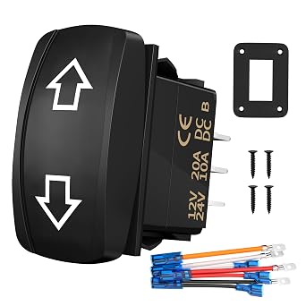 Joinfworld Momentary Rocker Switch 12v 24v Up Down Reverse Polarity DPDT 7 Pin Arrow Rocker Switch ON-Off-ON Toggle Switch with Wires for RV Power Jack