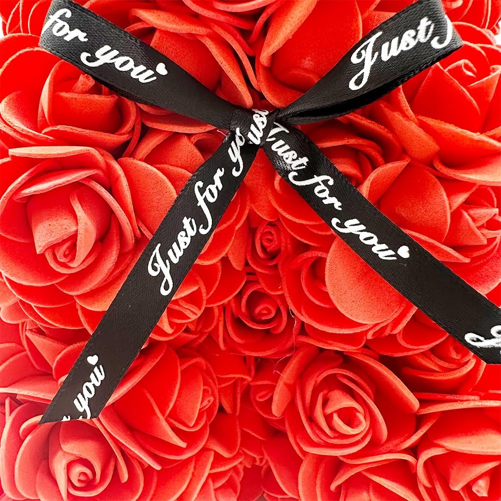 Artificial Flowers Rose Bear, Rose Teddy Bear, Forever Rose Permanent Flower for Window Display, Anniversary Christmas Valentines Gift in Clear Gift Box, Red - Image 2