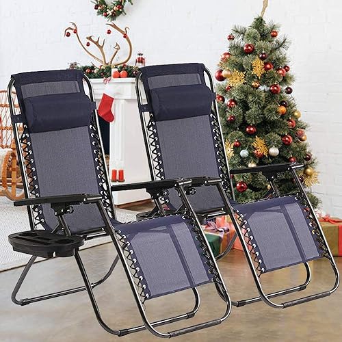 Miniatura 10 de Silla Zero Gravity, plegable al aire libre, ajustable, para salón, silla reclinable, con soporte para tazas y almohadas para patio, piscina, playa,