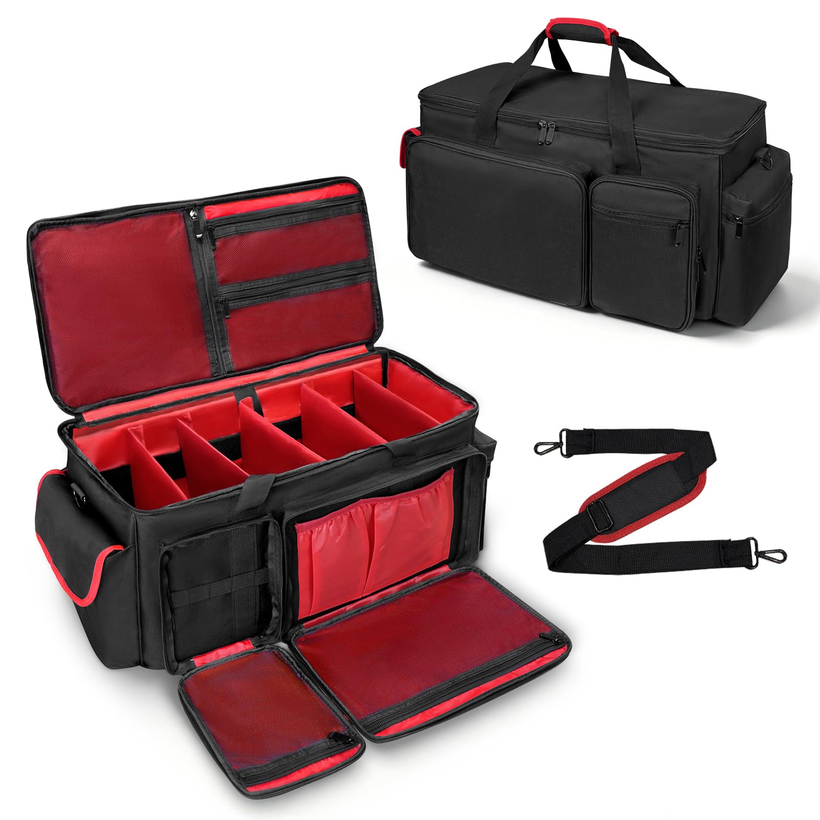 SUNDOY Organizador de equipos de audio, organizador de cables de DJ con 6 divisores ajustables, bolsa impermeable para micrófonos, cables, mesa de mezcla, portátil y accesorios de audio, Negro , L