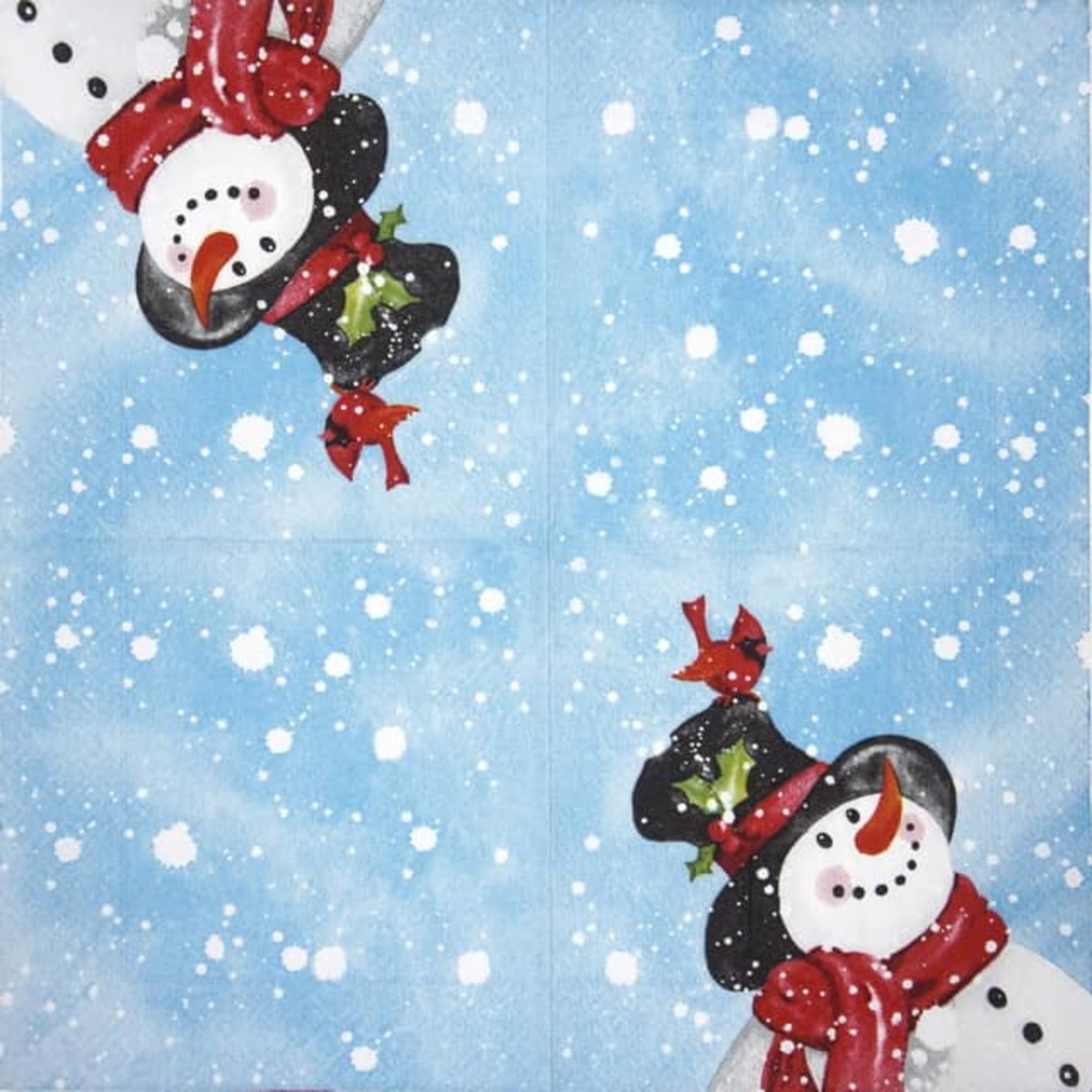 Set of 2 Individual Decoupage Paper Party Napkin Christmas Snowman Watercolor Decor Luncheon Napkins for a Birthday Holiday, Wedding, Cocktail Party