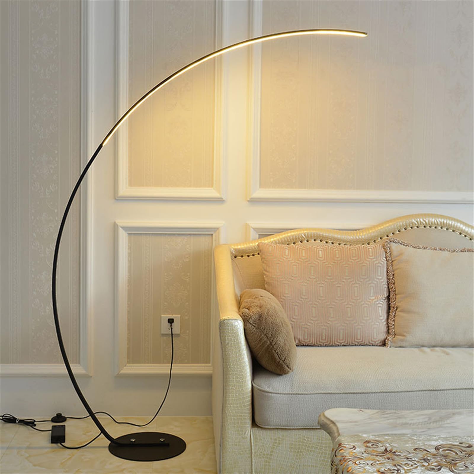 Lámpara de Pie LED Moderna de Arco - Regulable con 3 Temperaturas de Color, Ultrabrillante para Sala de Estar y Dormitorio con Control Remoto