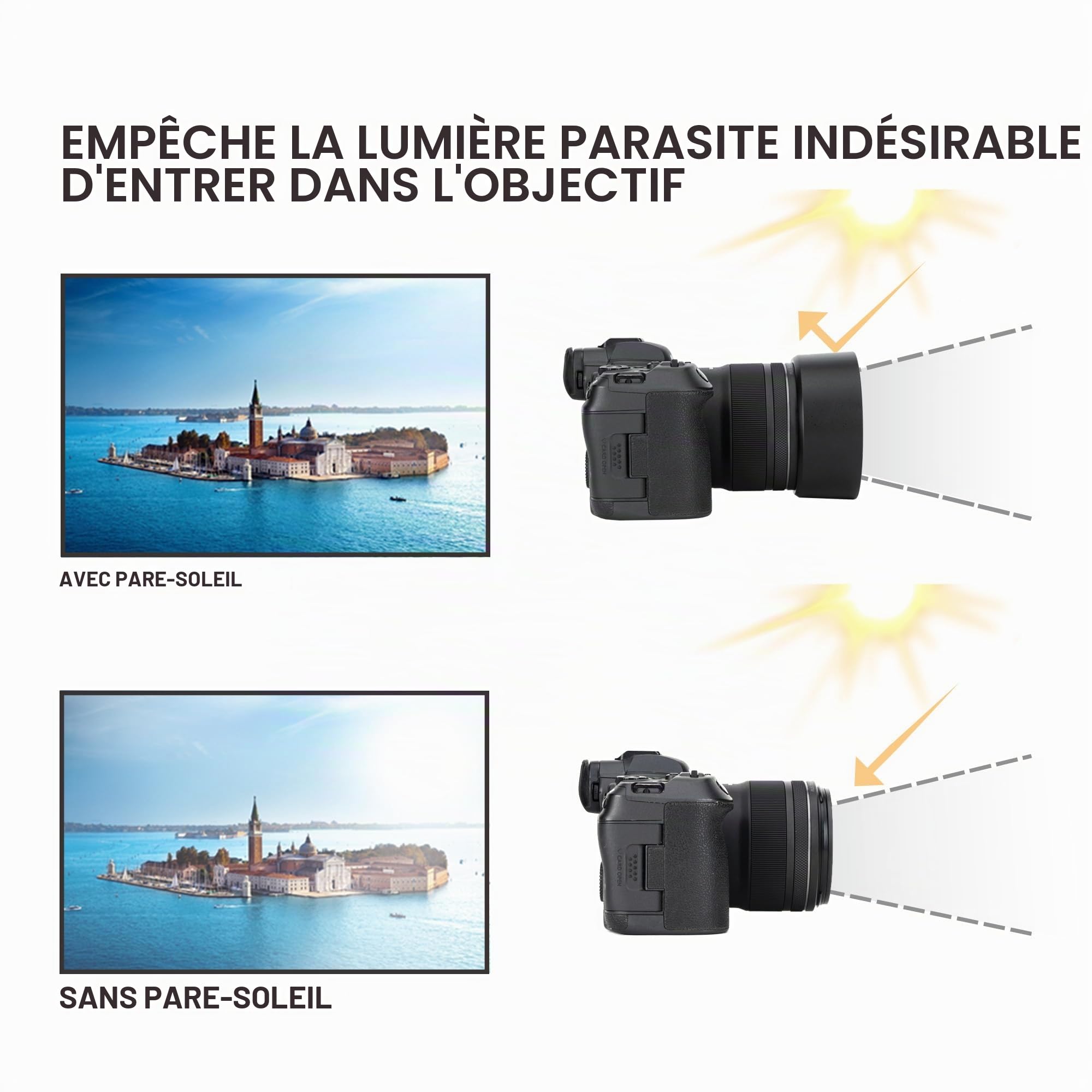 JJC ES73B Pare-soleil à baïonnette compatible avec objectif Canon RF 45 mm F1.2 STM, pare-soleil réversible remplace Canon ES-73B