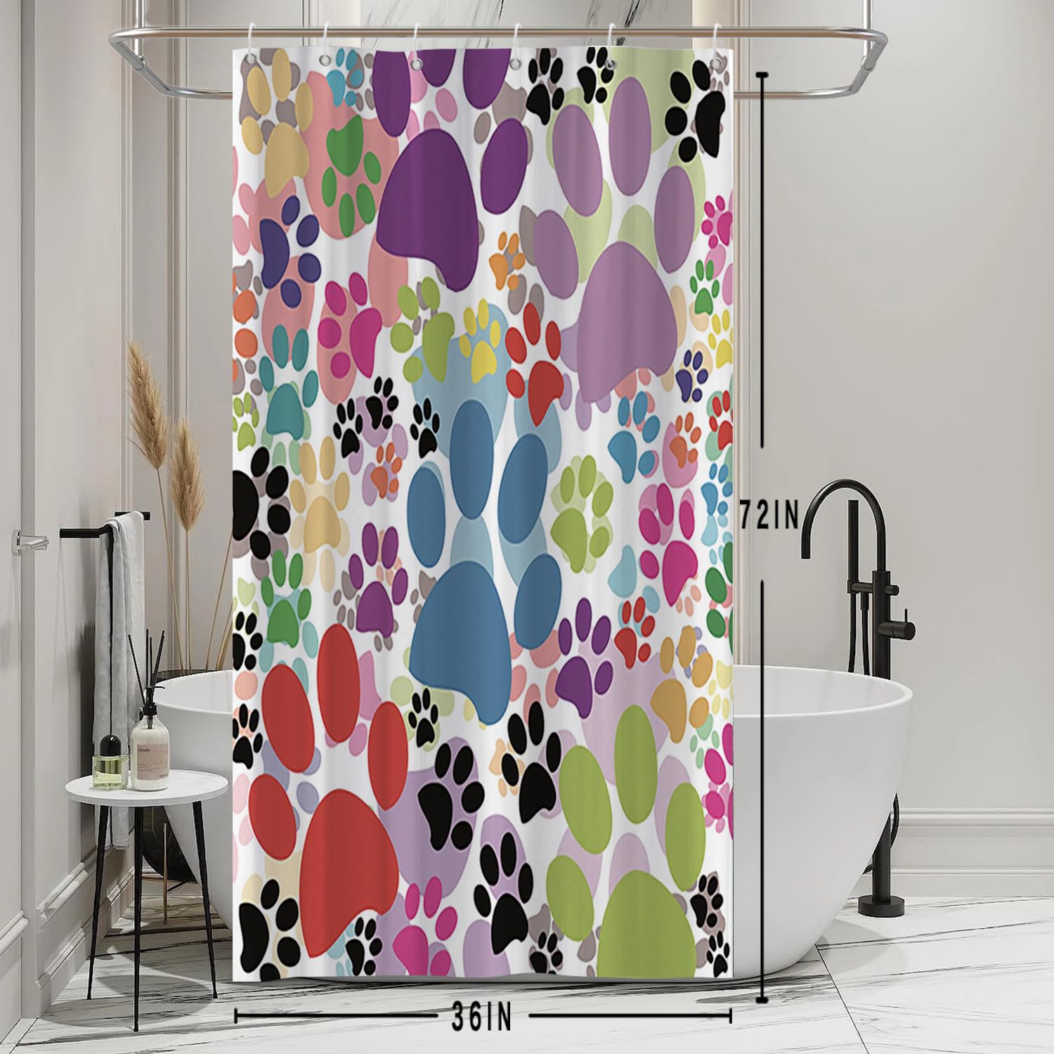 SDOTPMT 36x72 Inch Multicolor Cat Pawprint Shower Curtain Pet Lovers Cute Animal Dog Paw Watercolor Modern Chic Abstract for Child Gift Bath Curtain Fabric Polyester Bathroom Curtain With Hooks - Image 2