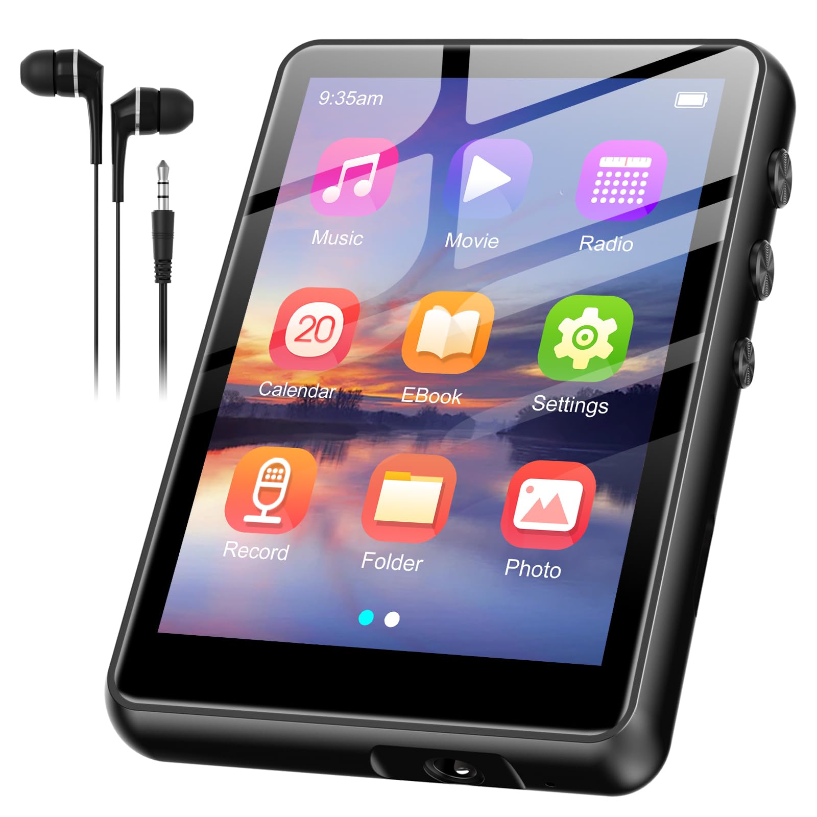 SWOFY 128GB SWOFY MP3 Player Bluetooth 5.3, 300 mAh Batterie，2.4 Zoll Touchscreen Mini Musik Player, Unterstützt bis zu 128GB TF Karte (Schwarz)