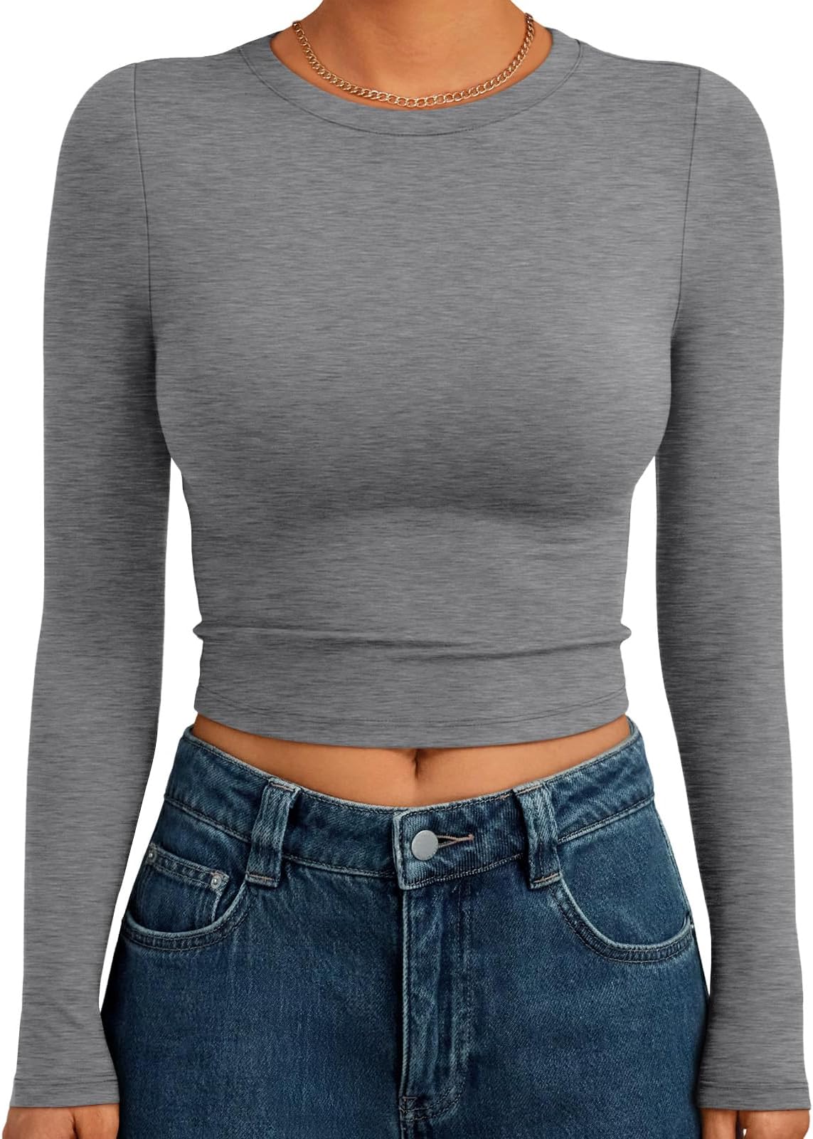 Womens Long Sleeve Crop Tops Basic Slim Fitted Shirts Spring Fashion Outfits 2026 Teen Girl Clothes